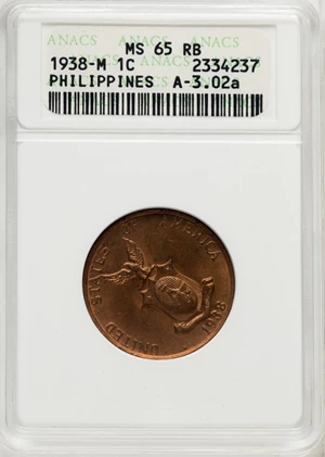 image for: 1938-M 1C A - 3.02a, MS65 Red and Brown ANACS....