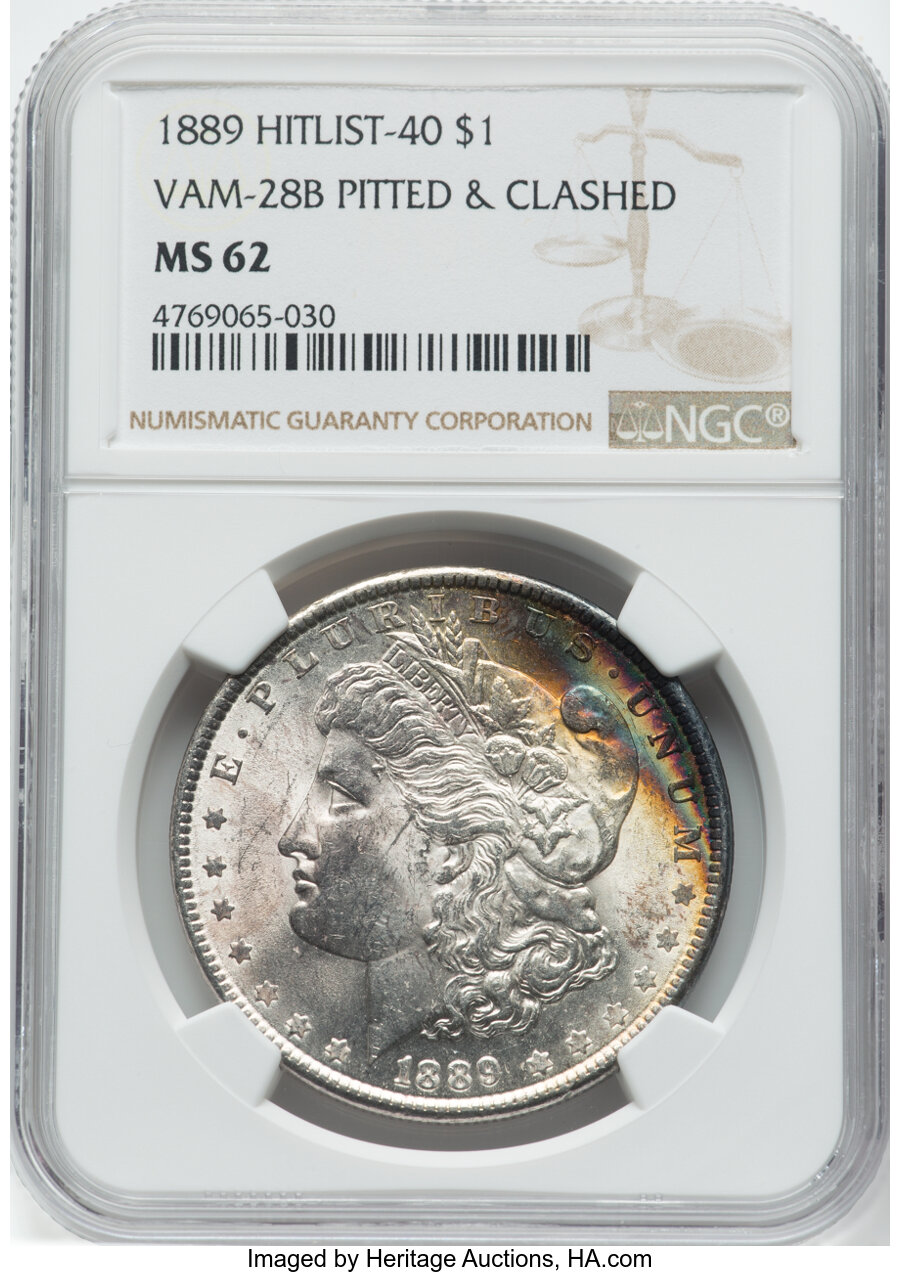 1889 $1 Pitted and Clashed VAM-28B, Hitlist-40, MS62 NGC. Mintage 21,726,811....