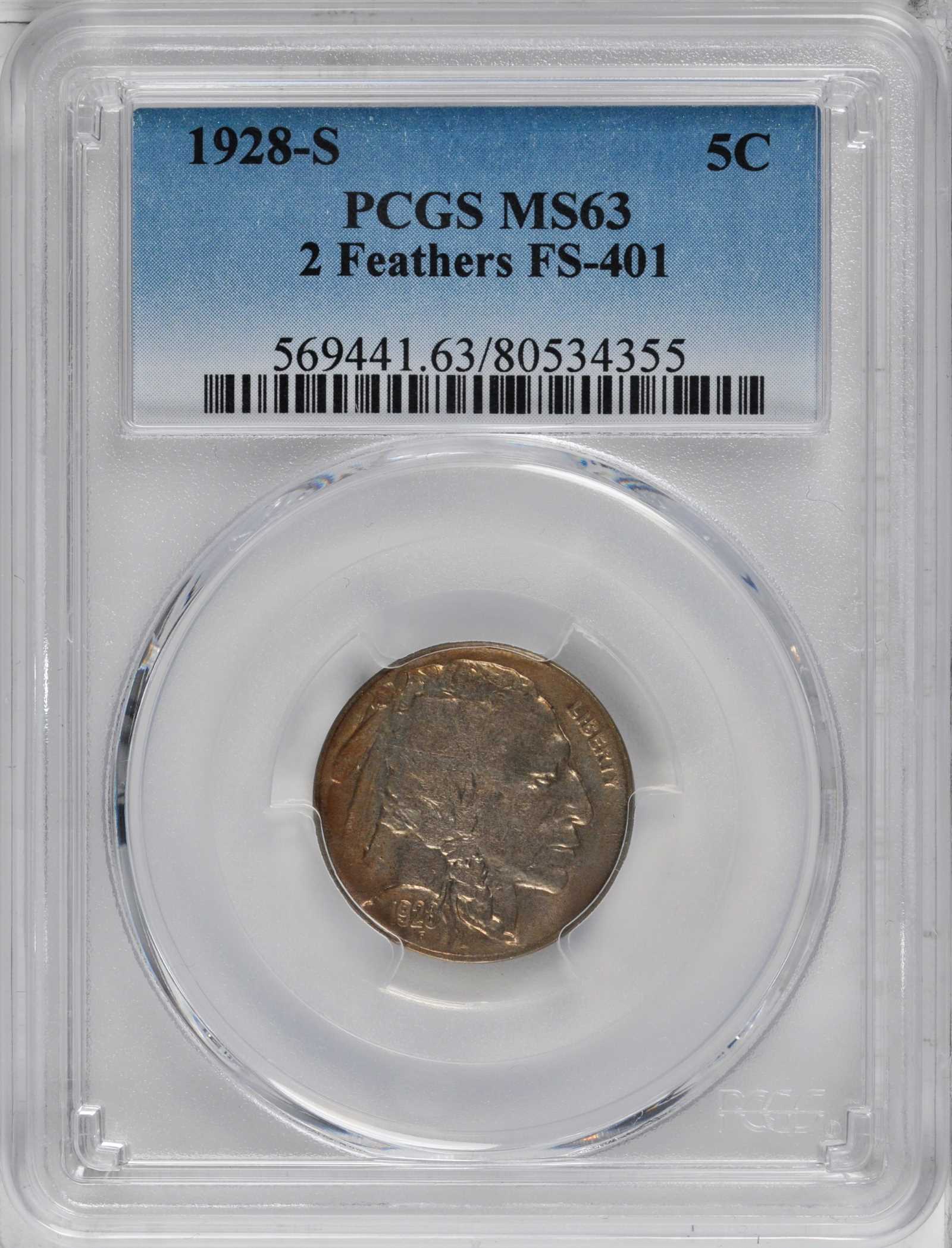 1928-S 5c 2 Feathers, FS-401 AU55 thumbnail 5
