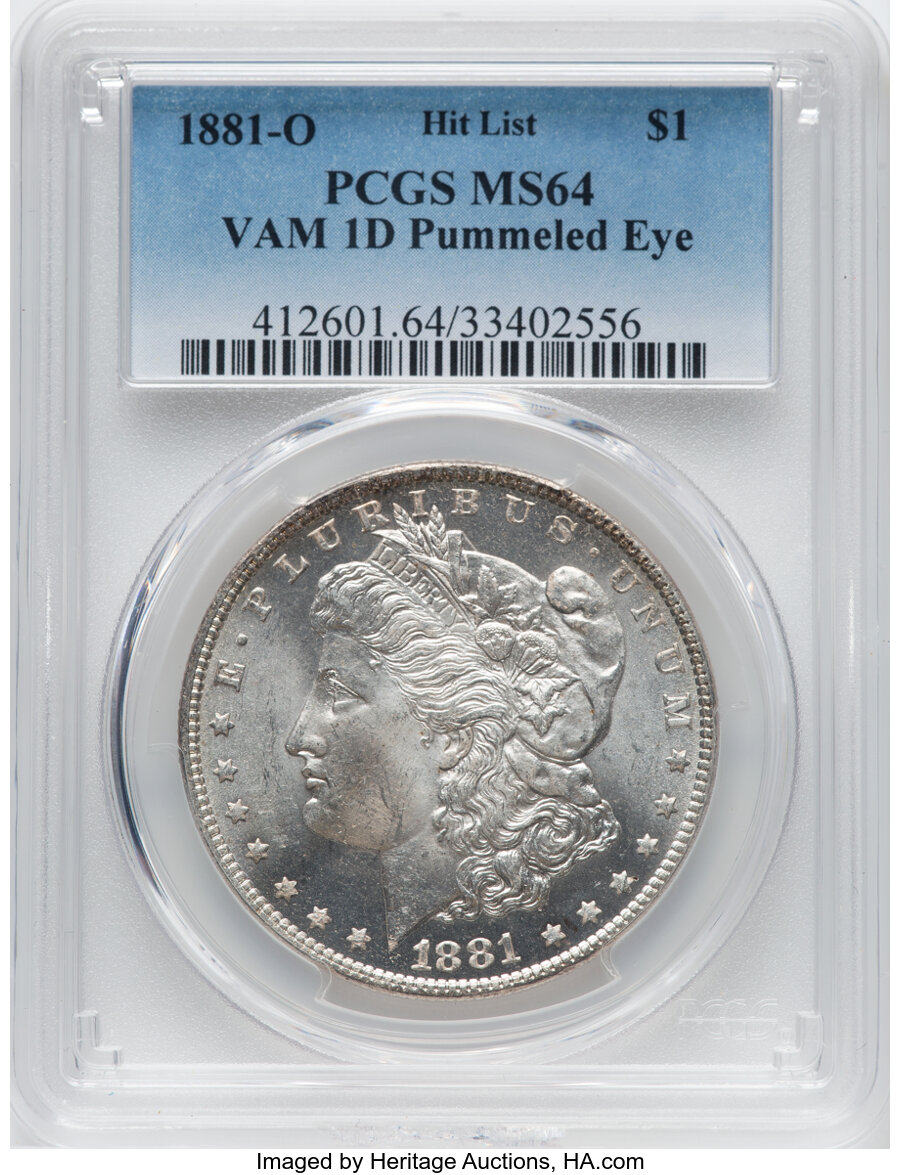 1881-O $1 Pummeled Eye, VAM-1D, MS64 PCGS. A Hit List 40 Variety. PCGS Population: (9/1). NGC Census: (0/0). MS64....