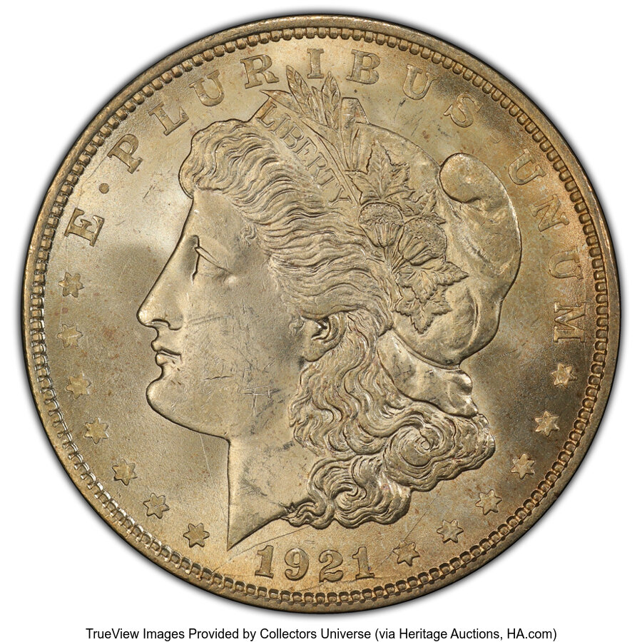 1921-D $1 Unicorn, VAM-1N, MS64 PCGS. A Hit List 40 Variety. PCGS Population: (14/8 and 0/0+). NGC Census: (0/0 and 0/0+). ...