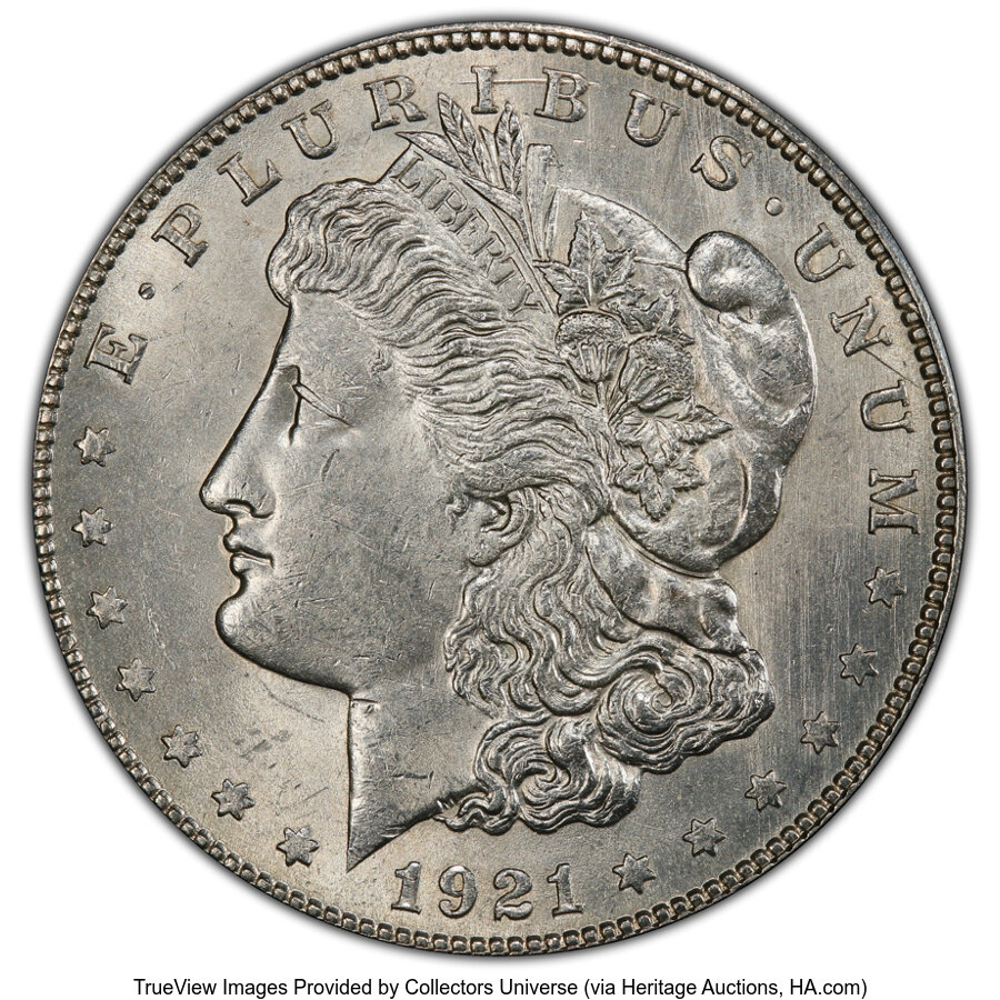 1921-S $1 Thorn Head, VAM-1B4, MS62 PCGS. A Hit List 40 and WOW! Morgan VAM. PCGS Population: (7/2 and 0/0+). NGC Census: (...