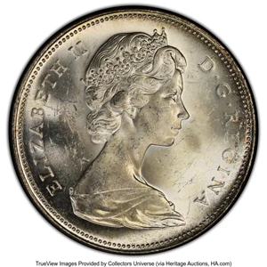 image for: Canada: Elizabeth II "Large Beads - Blunt 5" Dollar 1965 MS63 PCGS,...