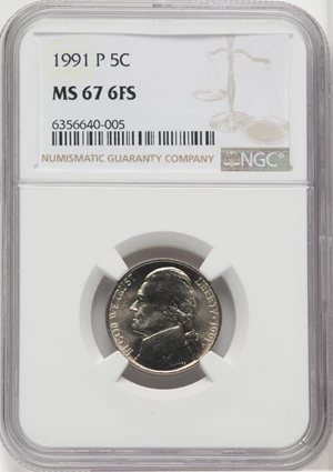 image for: 1991-P 5C MS67 Full Steps NGC. NGC Census: (10/1). PCGS Population: (2/0). CDN: $1,200 Whsle. Bid for NGC/PCGS MS67. ...