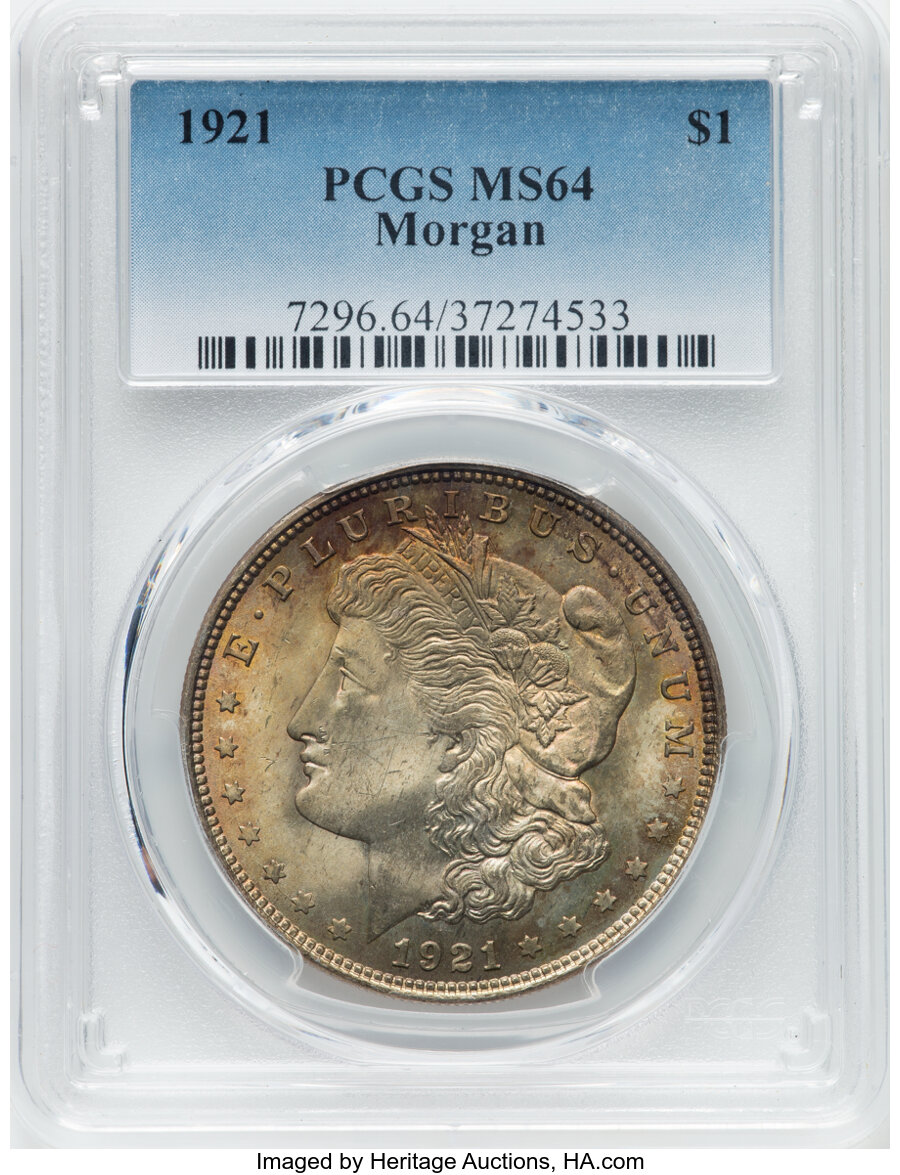 1921 $1 Pitted Reverse, VAM-3C3, MS64 PCGS. A Hot 50 Variety. PCGS Population: (46164/8007). NGC Census: (53808/11013). CDN...