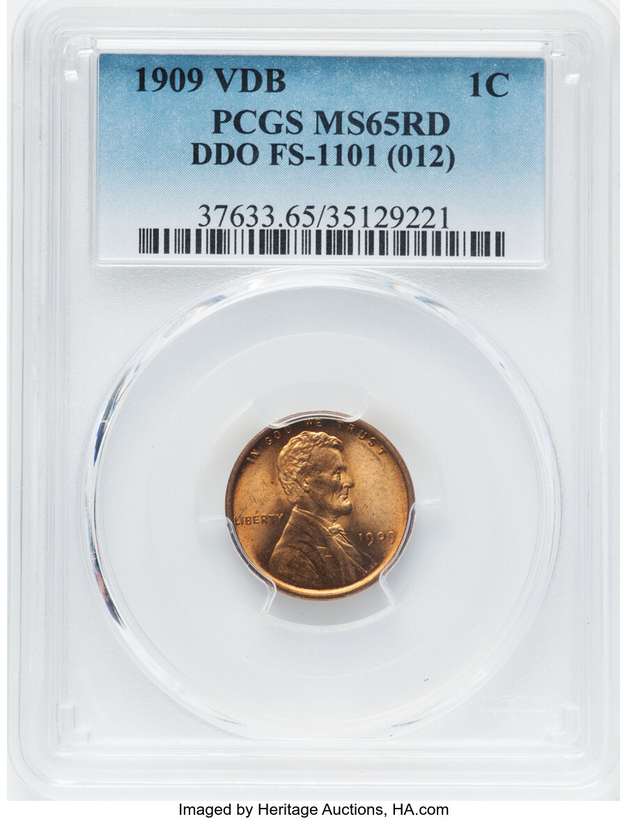 1909 VDB 1C Doubled Die Obverse, FS-1101, MS65 Red PCGS. PCGS Population: (30/5). NGC Census: (0/0). CDN: $375 Whsle. Bid f...