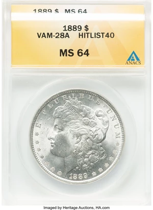 image for: 1889 $1 Pitted Reverse, VAM-28A, MS64 ANACS. A Hit List 40 Variety....