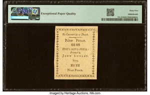 image for: Pennsylvania April 10, 1777 9d PMG Gem Uncirculated 65 EPQ....