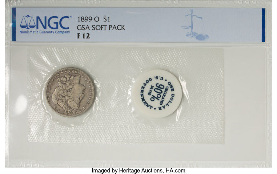 1899-O $1 GSA Soft Pack, Fine 12 NGC. Blue Envelope Included. NGC Census: (24/70951). PCGS Population: (16/67781). CDN: $3...