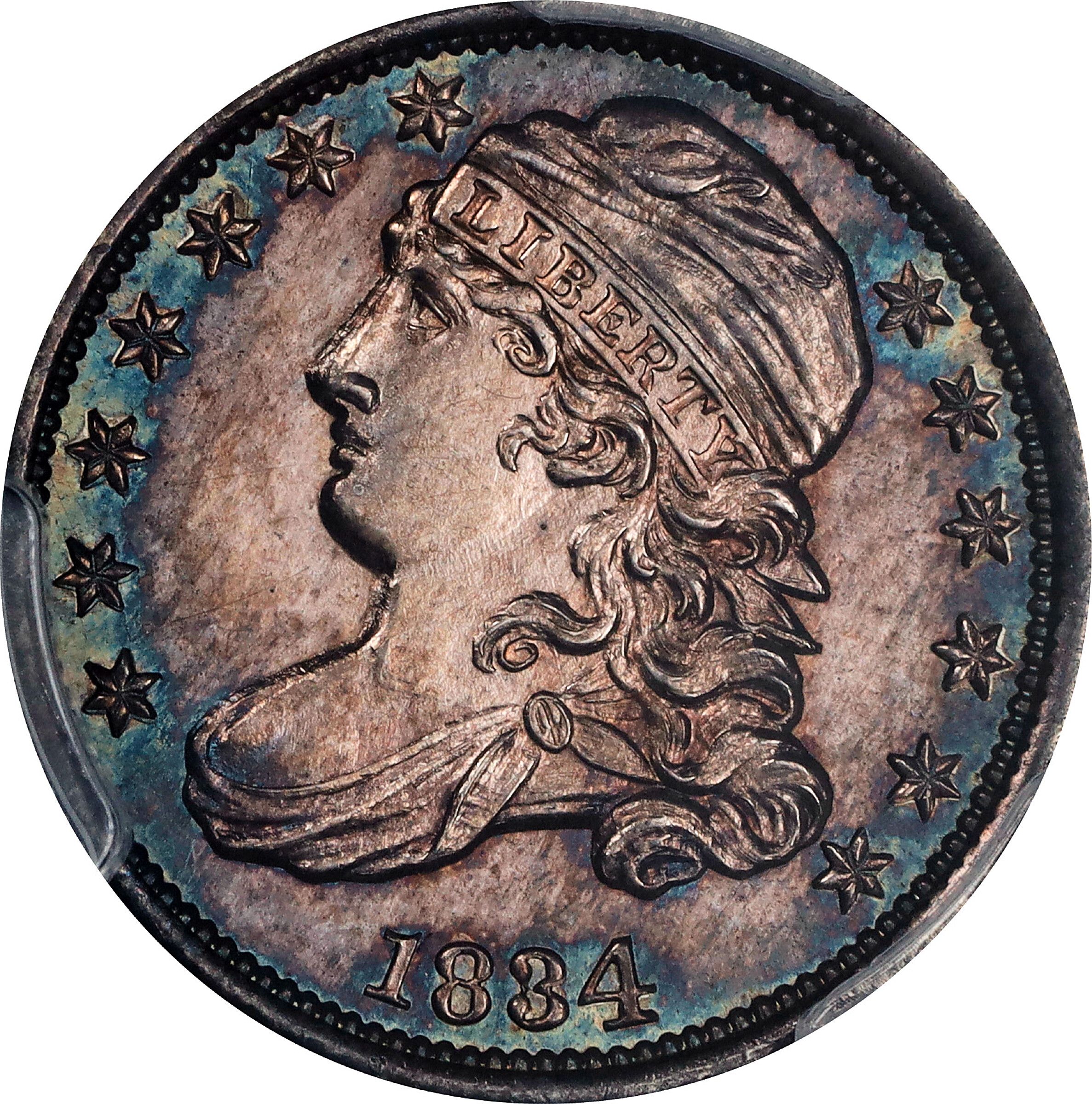 1834 Capped Bust Dime. JR-1. Rarity-8 as a Proof. Large 4. Proof-64+ (PCGS).