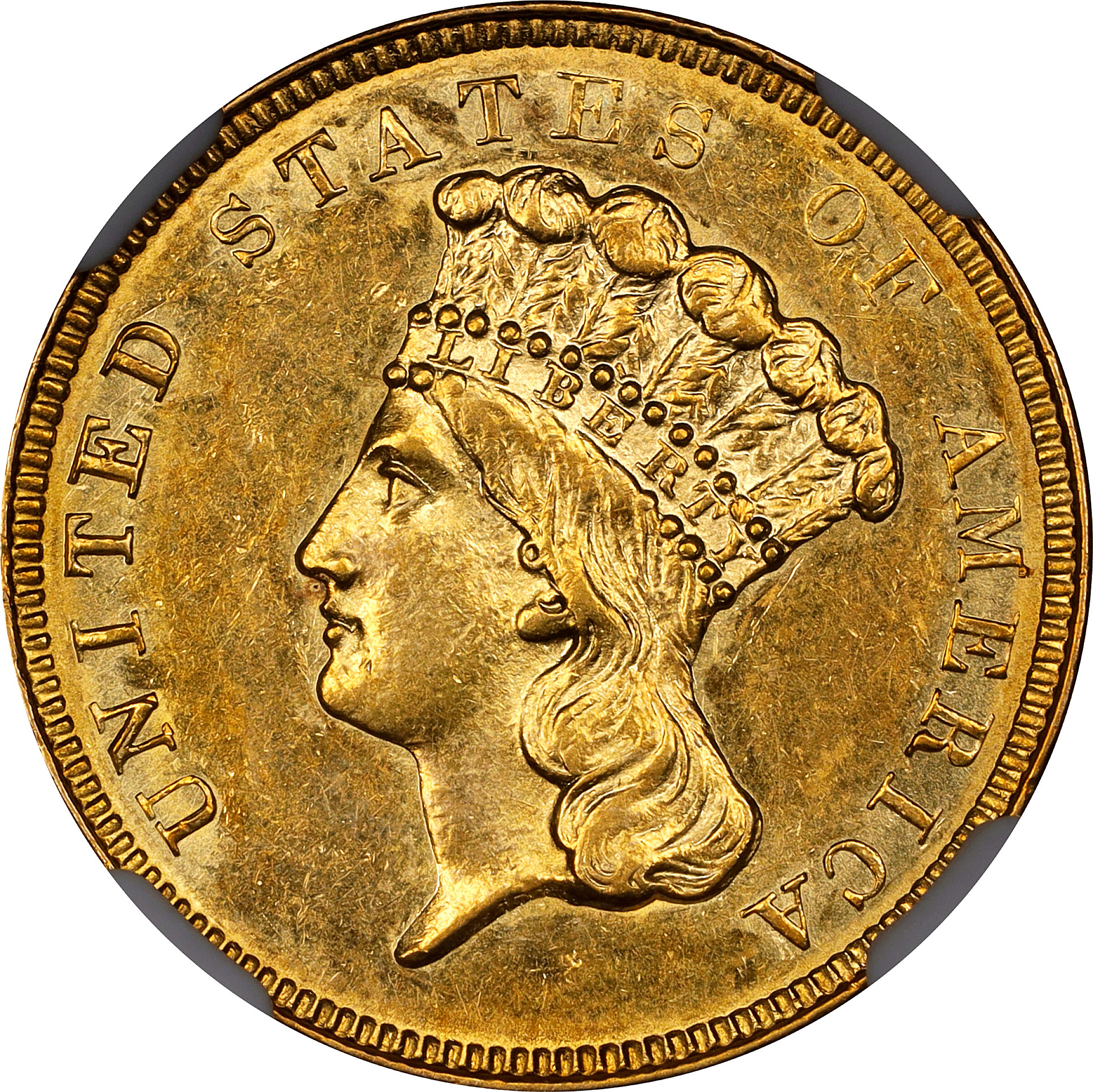 1854-O Three-Dollar Gold Piece. Winter-2. MS-61+ (NGC).