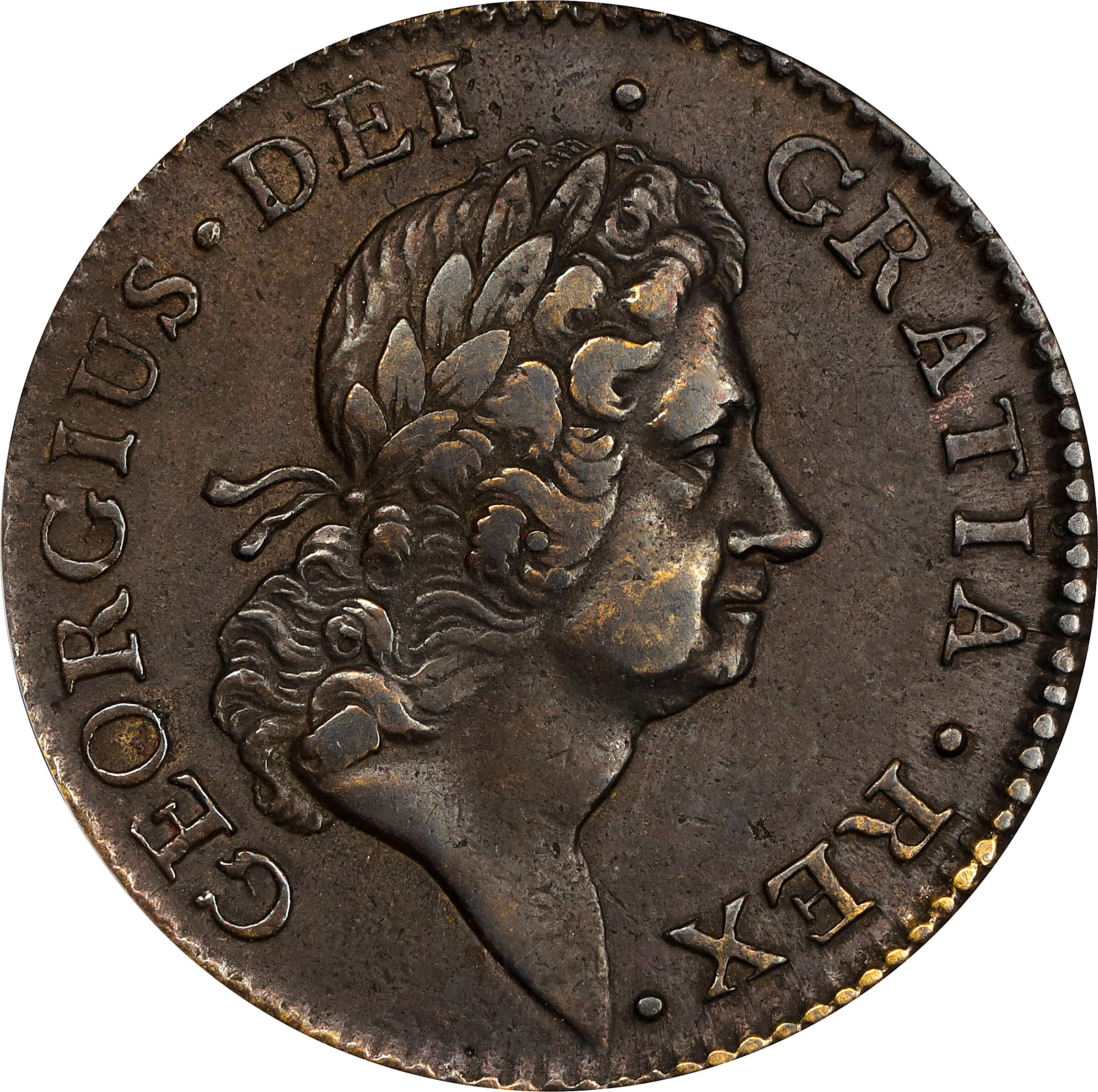 1722 Rosa Americana Penny. Martin 2.19-D.5, W-1268. Rarity-4. UTILE DULCI. Repunched Date. AU-53 (PCGS).