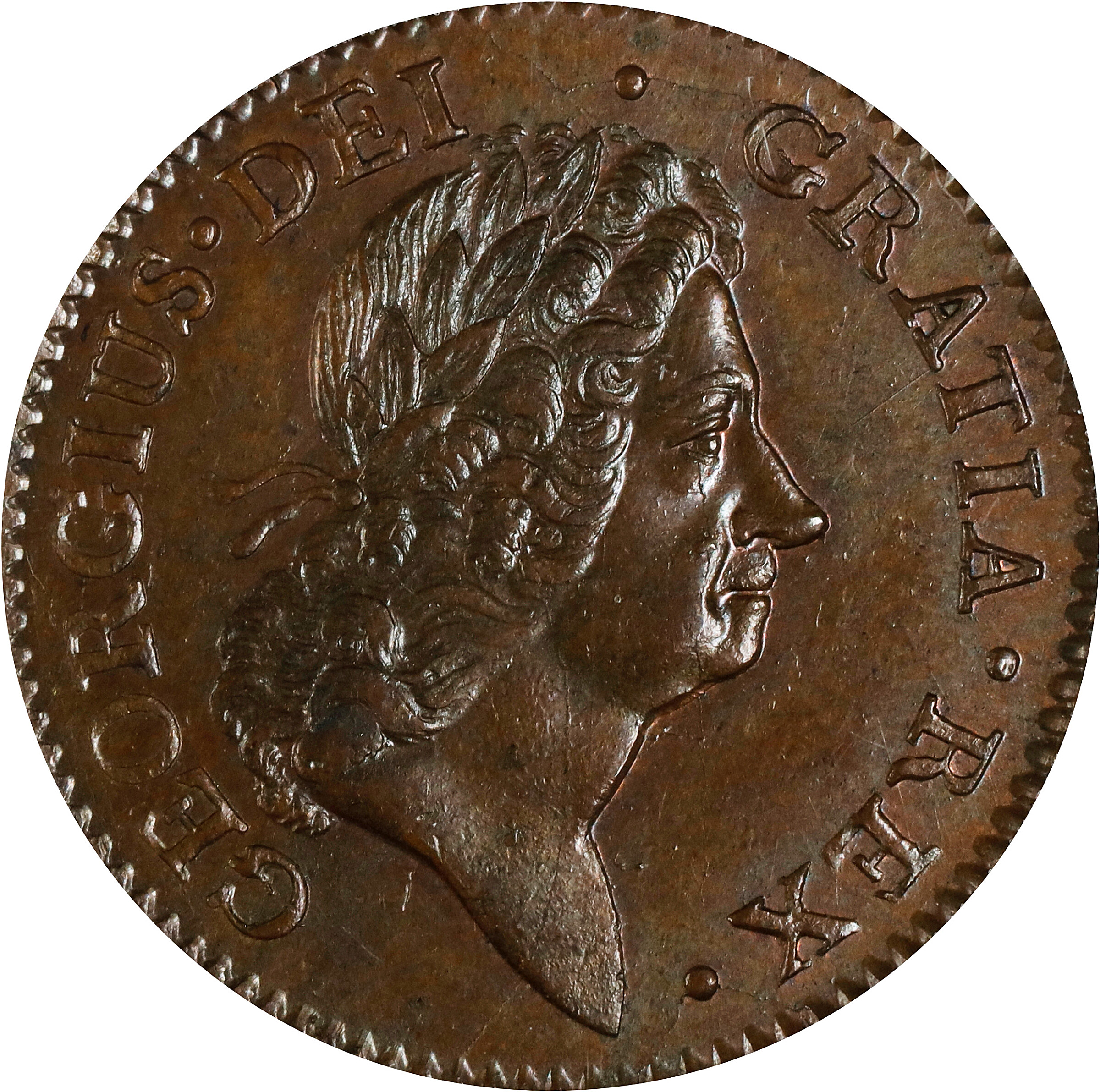 1722 Wood's Hibernia Halfpenny. Martin 4.4-Be.1, W-12790. Rarity-5. First Type, Harp at Left. MS-64 BN (PCGS). CAC.