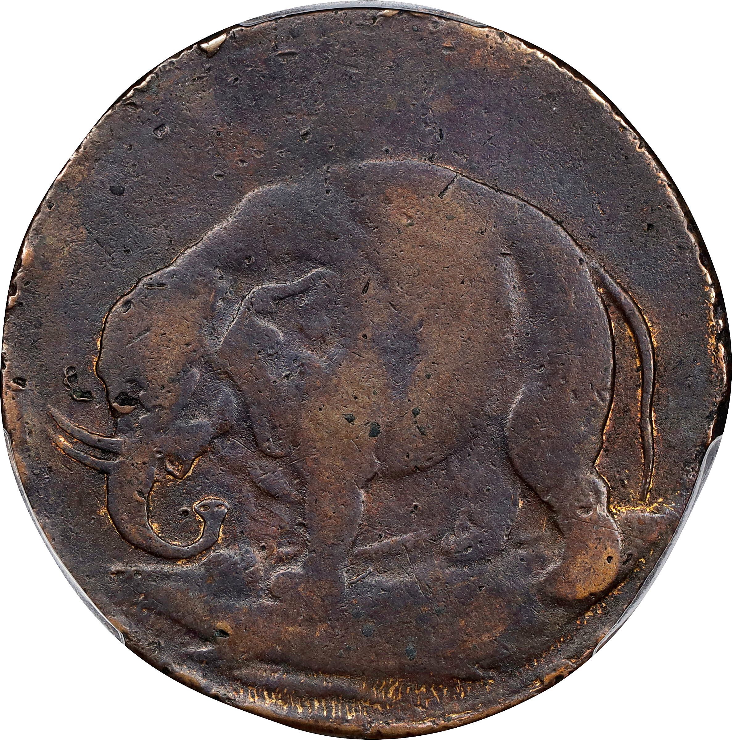1694 Carolina Elephant Token. Hodder 1-E, W-12100. Rarity-7. PROPRIETERS. Fine-12 (PCGS).