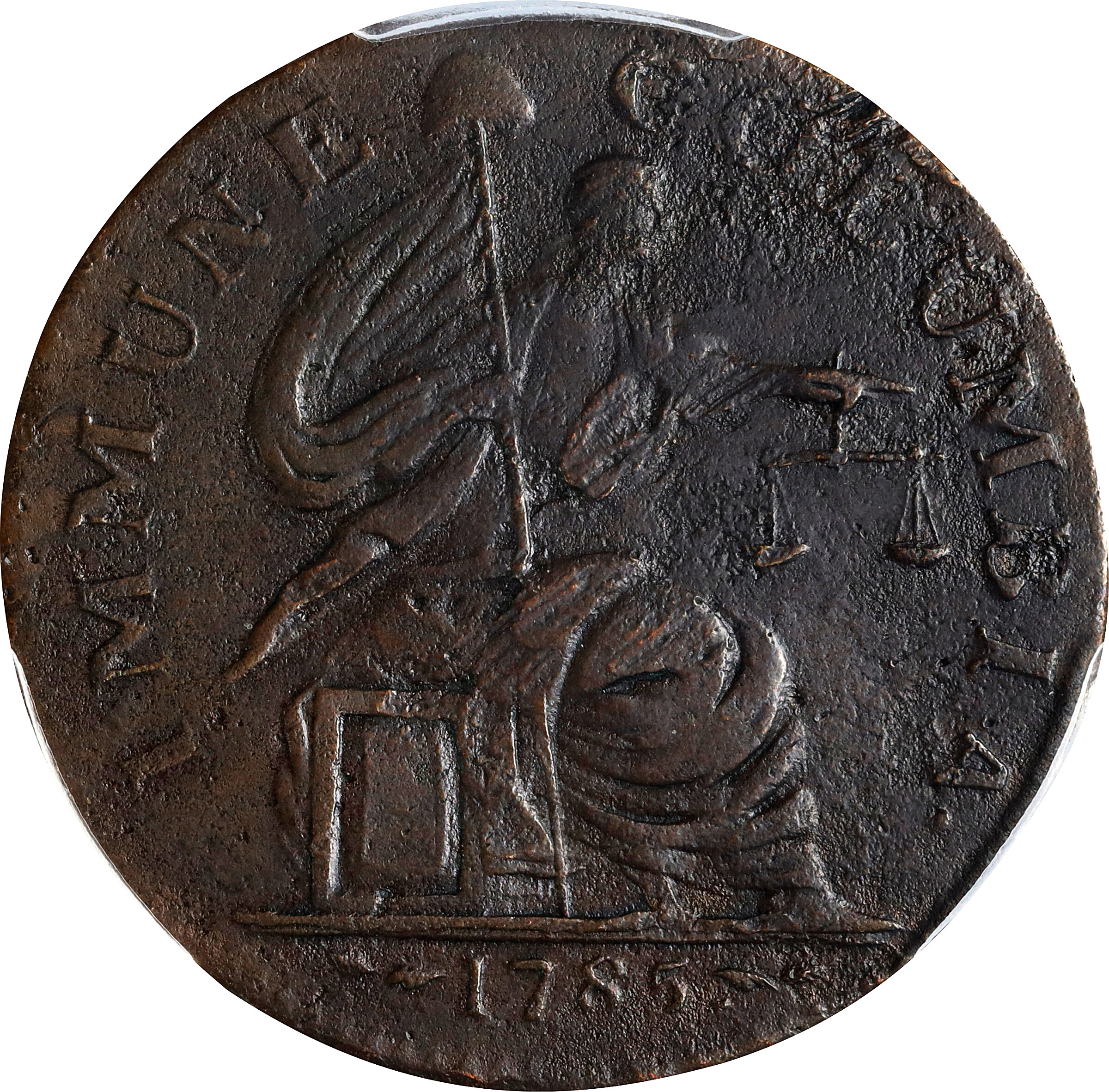 1785 Immune Columbia / Nova Constellatio. W-1960. Rarity-6+. Copper. Pointed Rays, Extra Star in Reverse Legend. EF Details--Environmental Damage (PCGS).