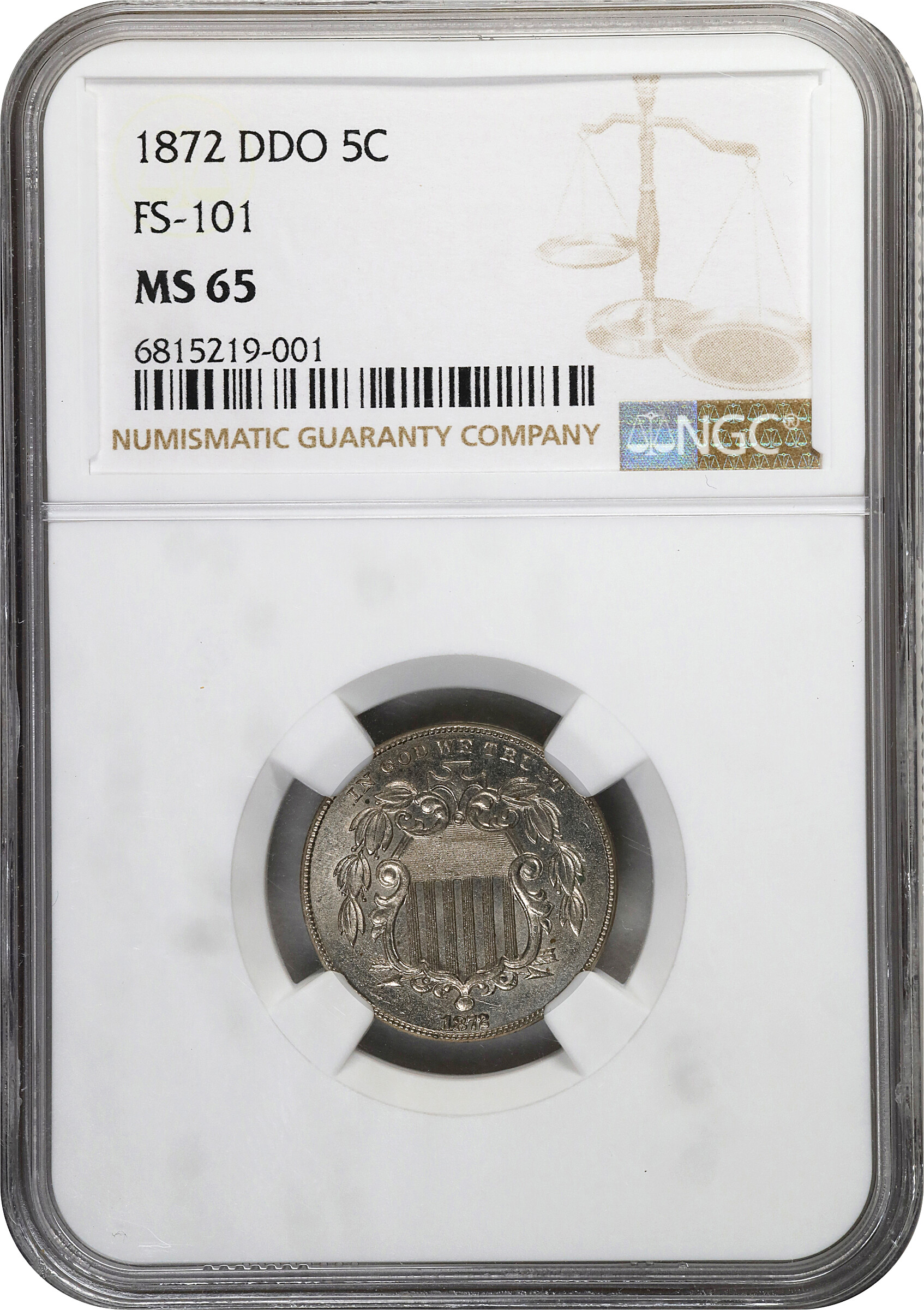 1872 5c Double Die Obverse, FS-101 MS thumbnail 5