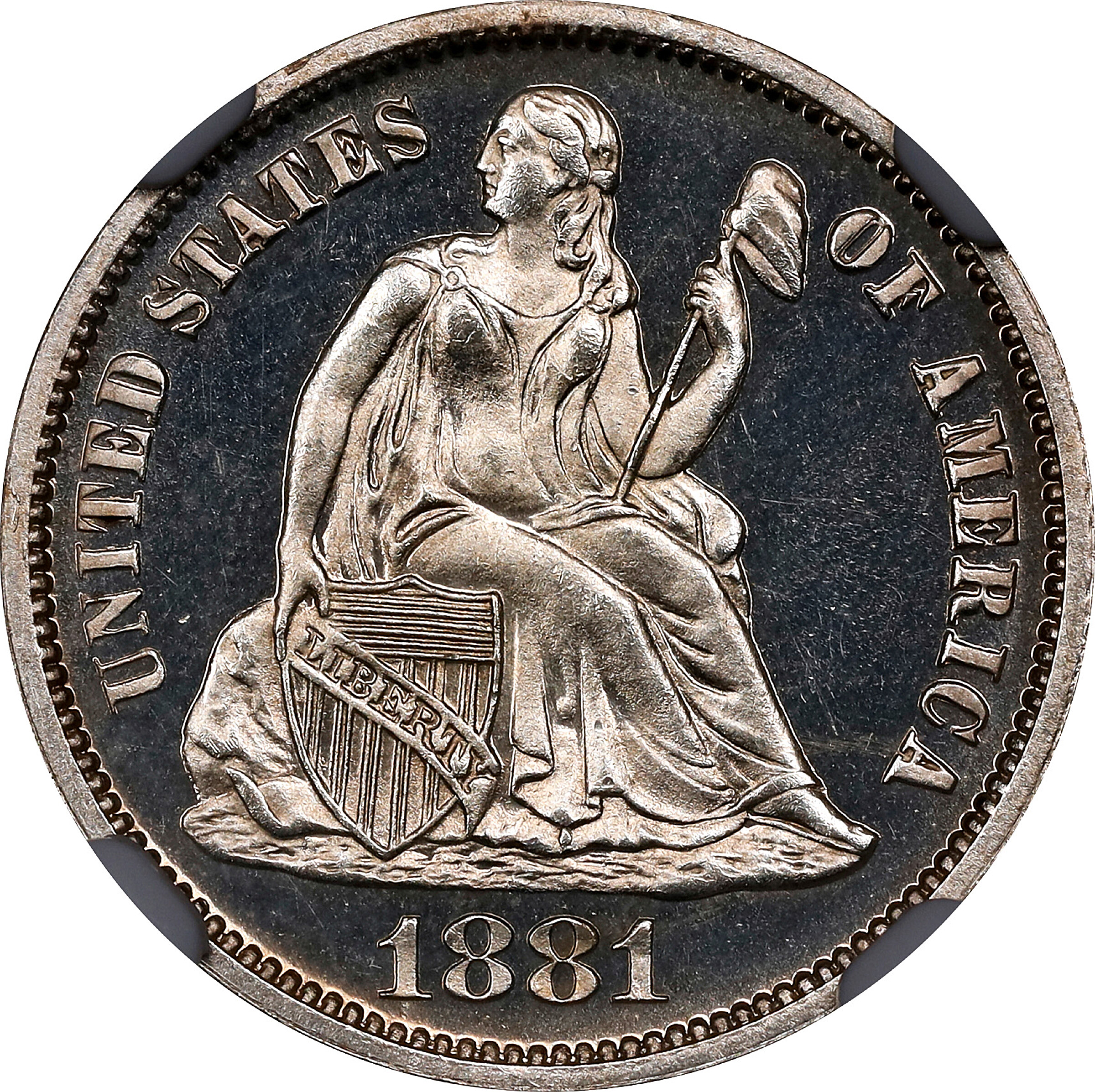 1881 Liberty Seated Dime. Proof-66 Cameo (NGC).