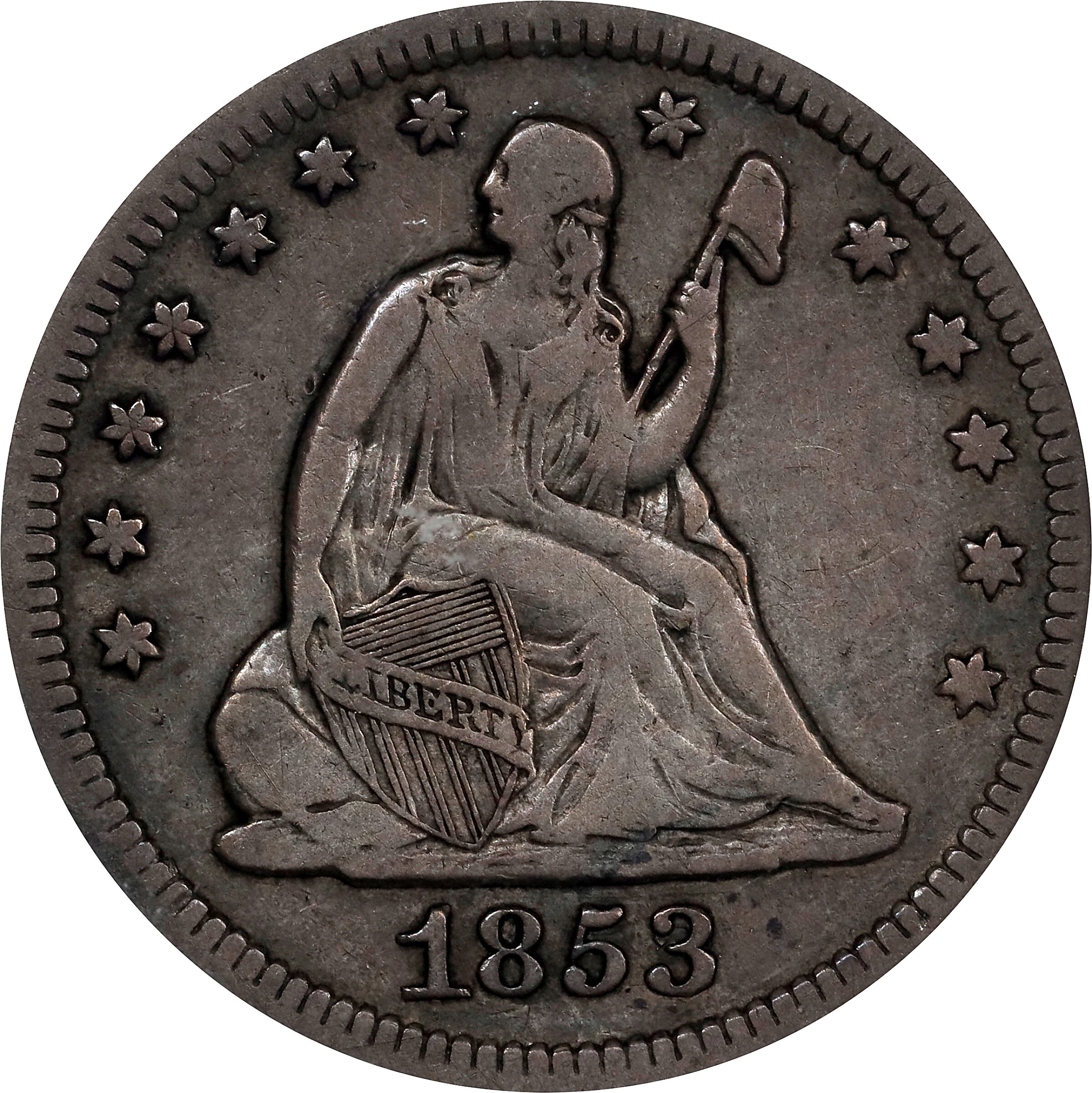 1853/53 Liberty Seated Quarter. No Arrows or Rays. Briggs 1-A, FS-301. VF-20 (PCGS).