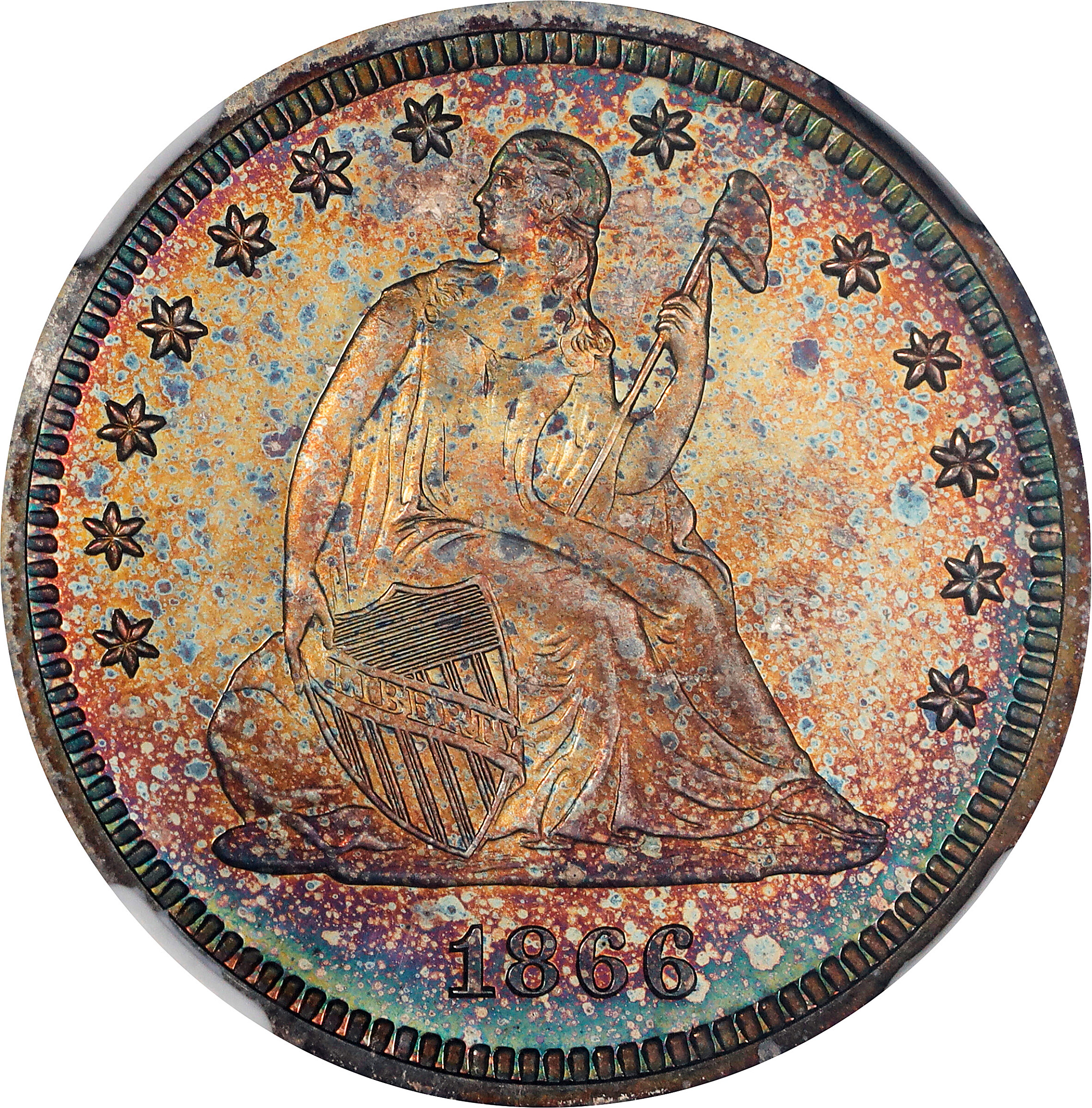 1866 Liberty Seated Quarter. Motto. Proof-66 (NGC).