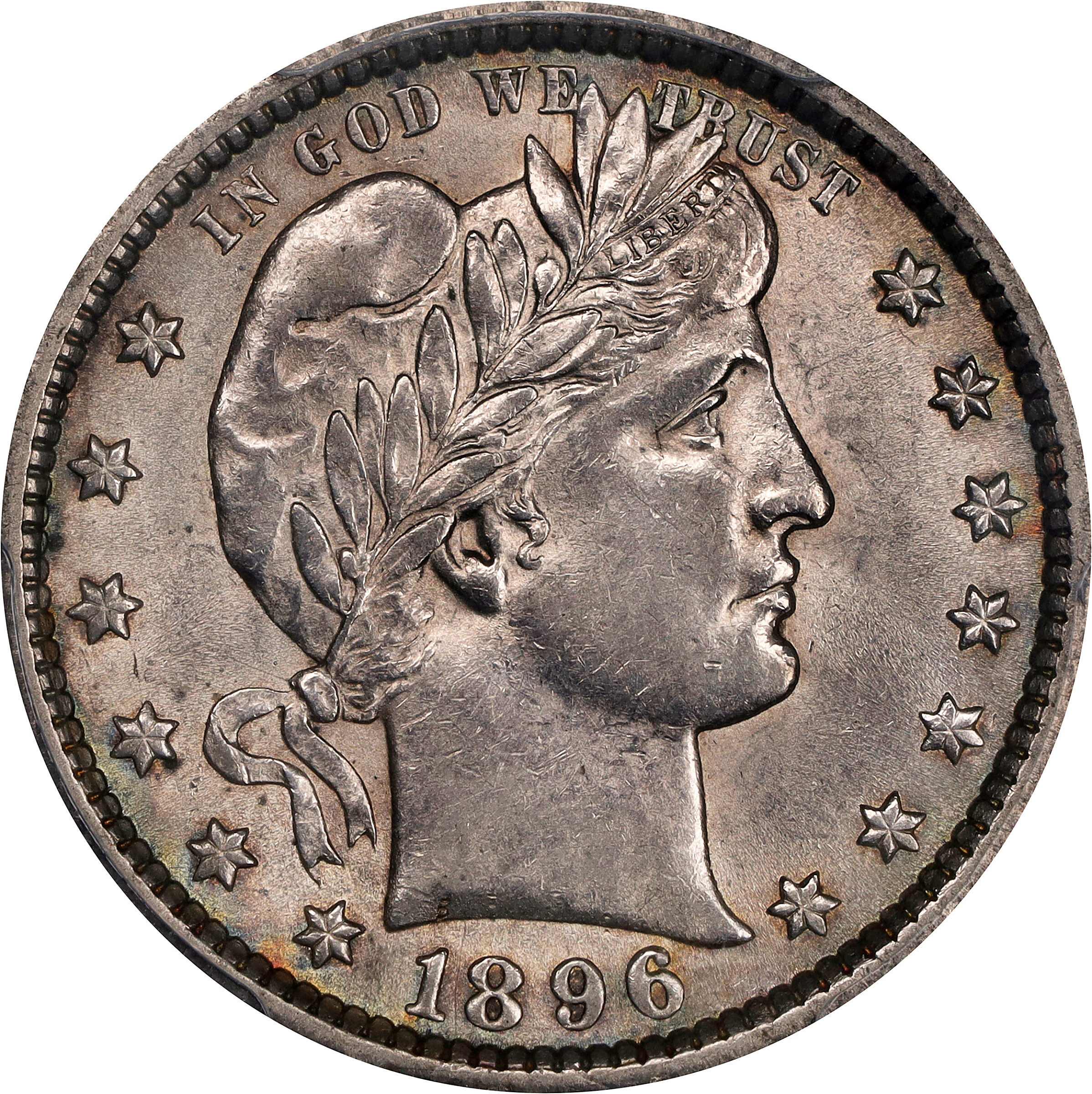 1896-O Barber Quarter. AU-58 (PCGS).