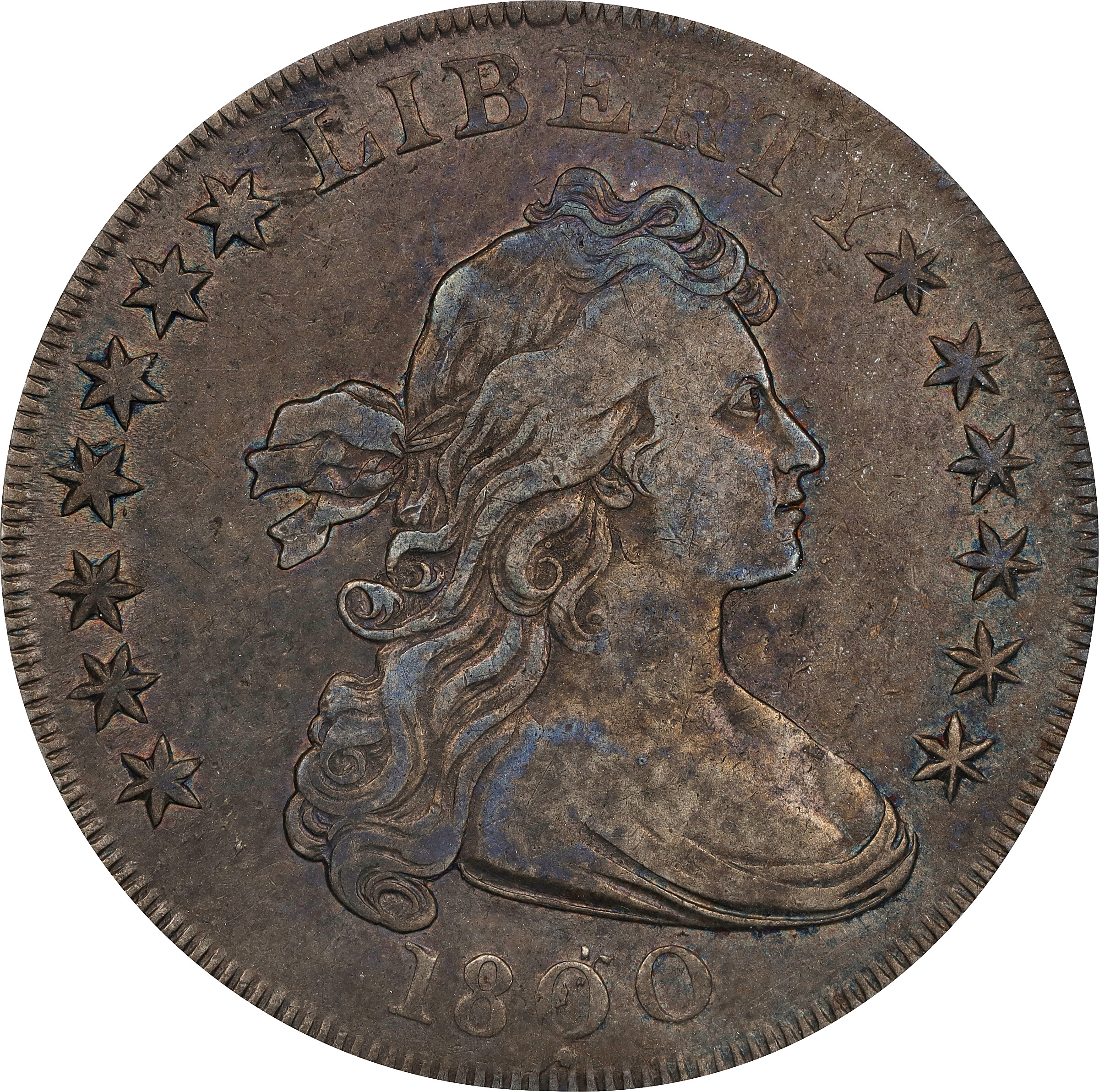 1800 Draped Bust Silver Dollar. BB-194, B-14. Rarity-3. Dotted Date. VF-35 (ICG).