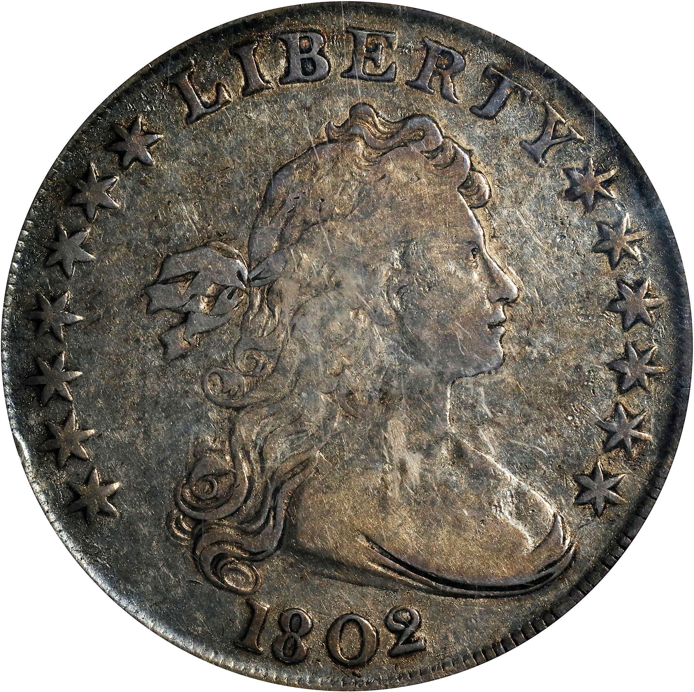 1802 Draped Bust Silver Dollar. BB-241, B-6. Rarity-1. Narrow Date. VF-20 (PCGS).