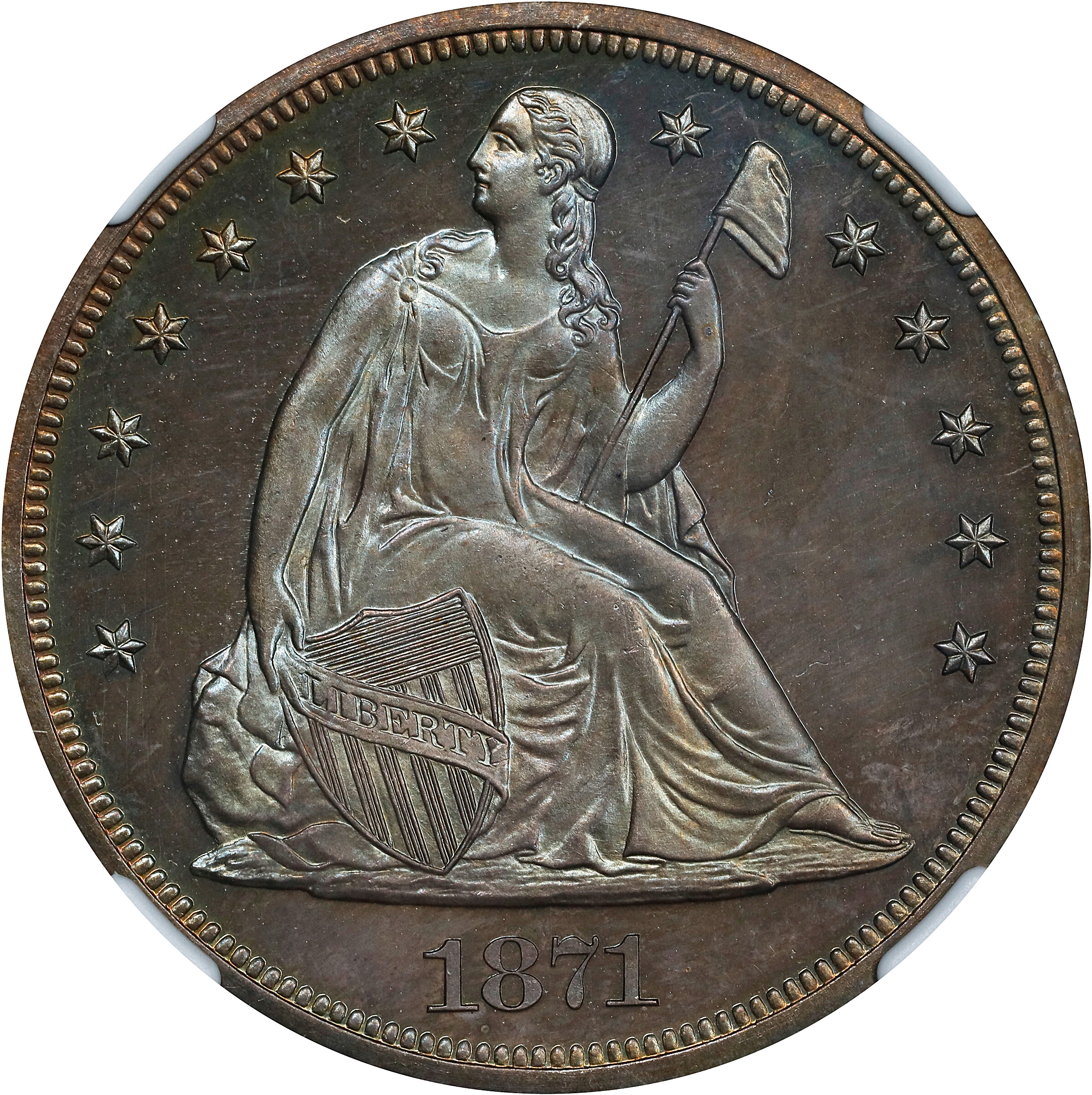 1871 Liberty Seated Silver Dollar. Proof-65 (NGC).