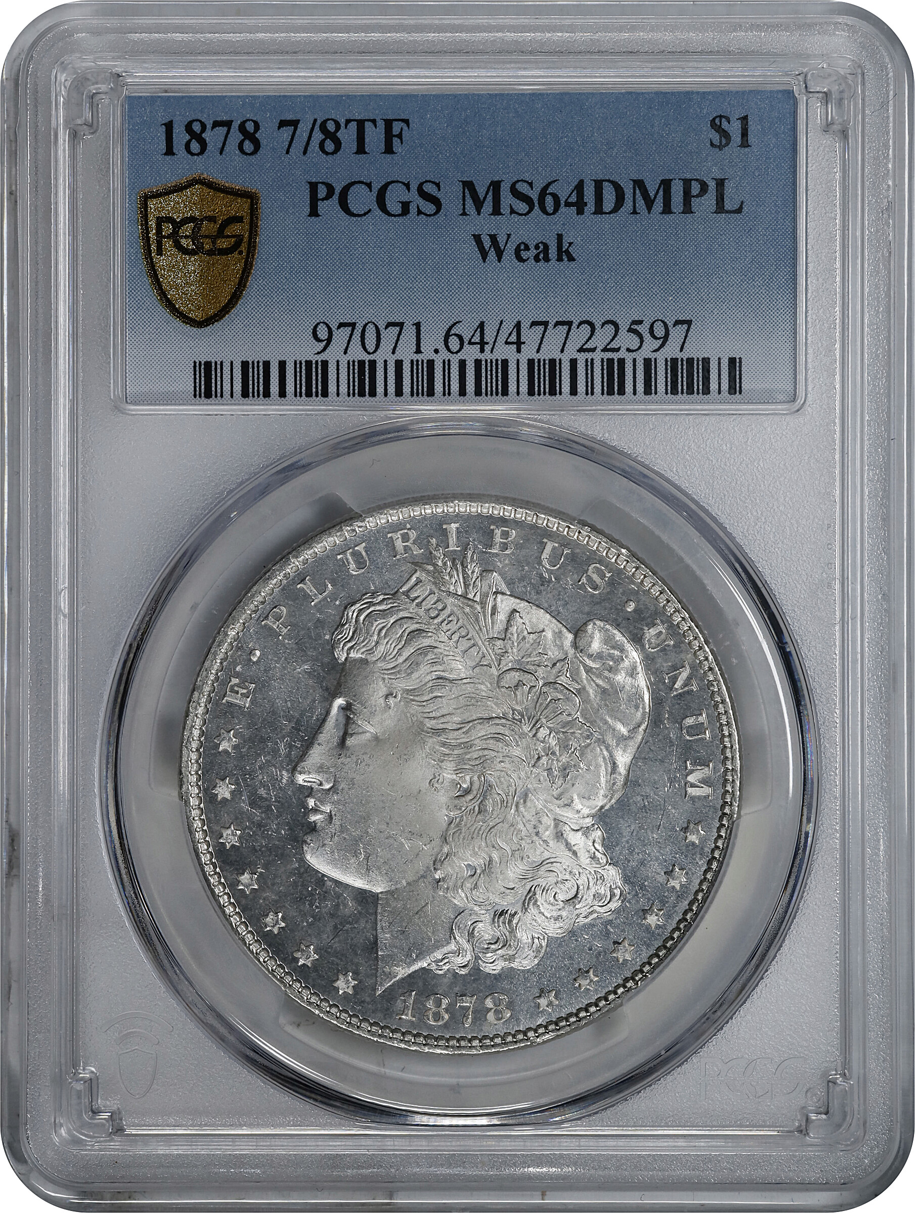 1878 7/8TF $1  Weak, 7/0TF, Line Thru Leg, VAM-31 MS DMPL MS62 DMPL thumbnail 24
