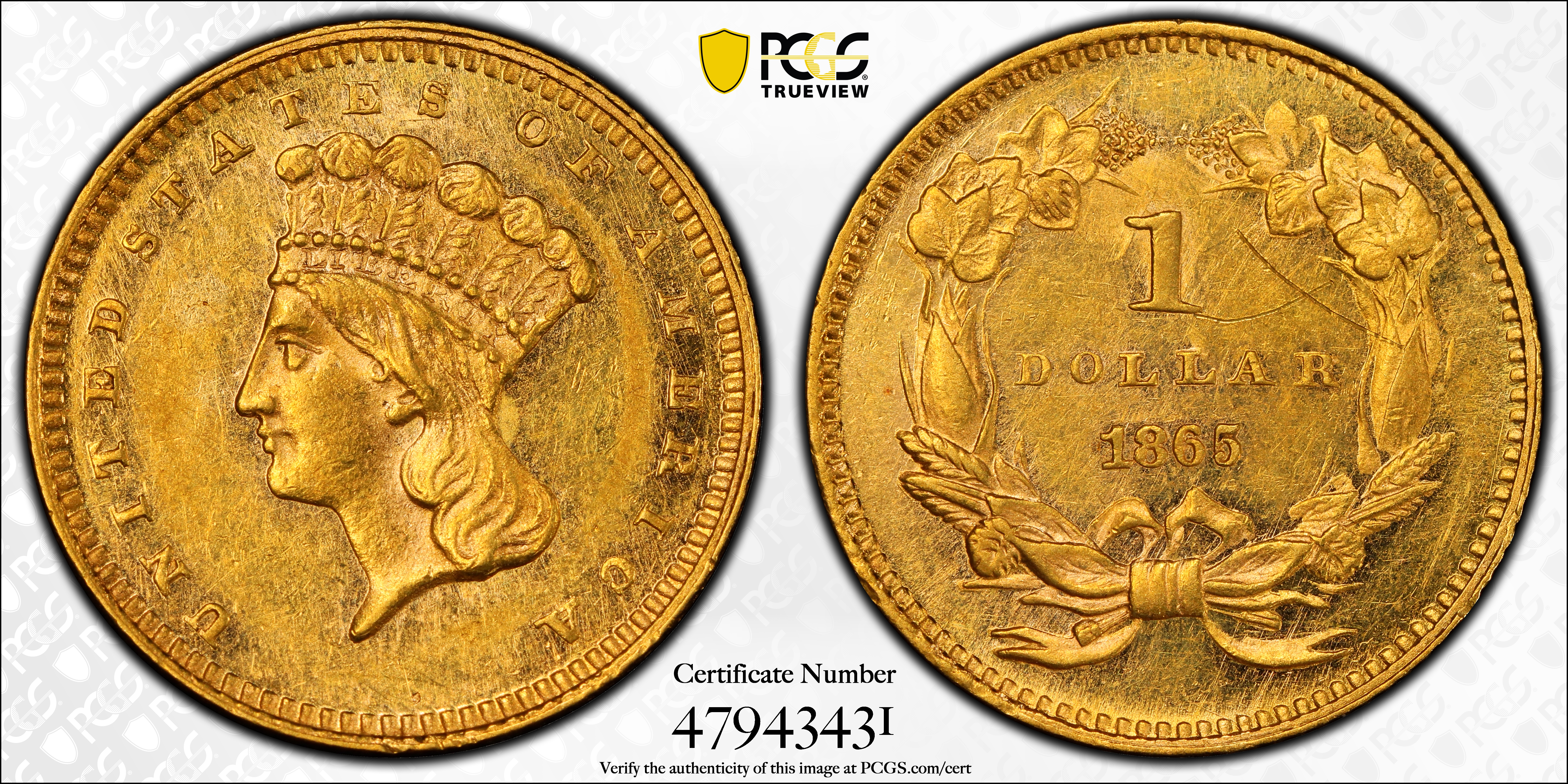 1865 $1 Gold MS Values | Greysheet