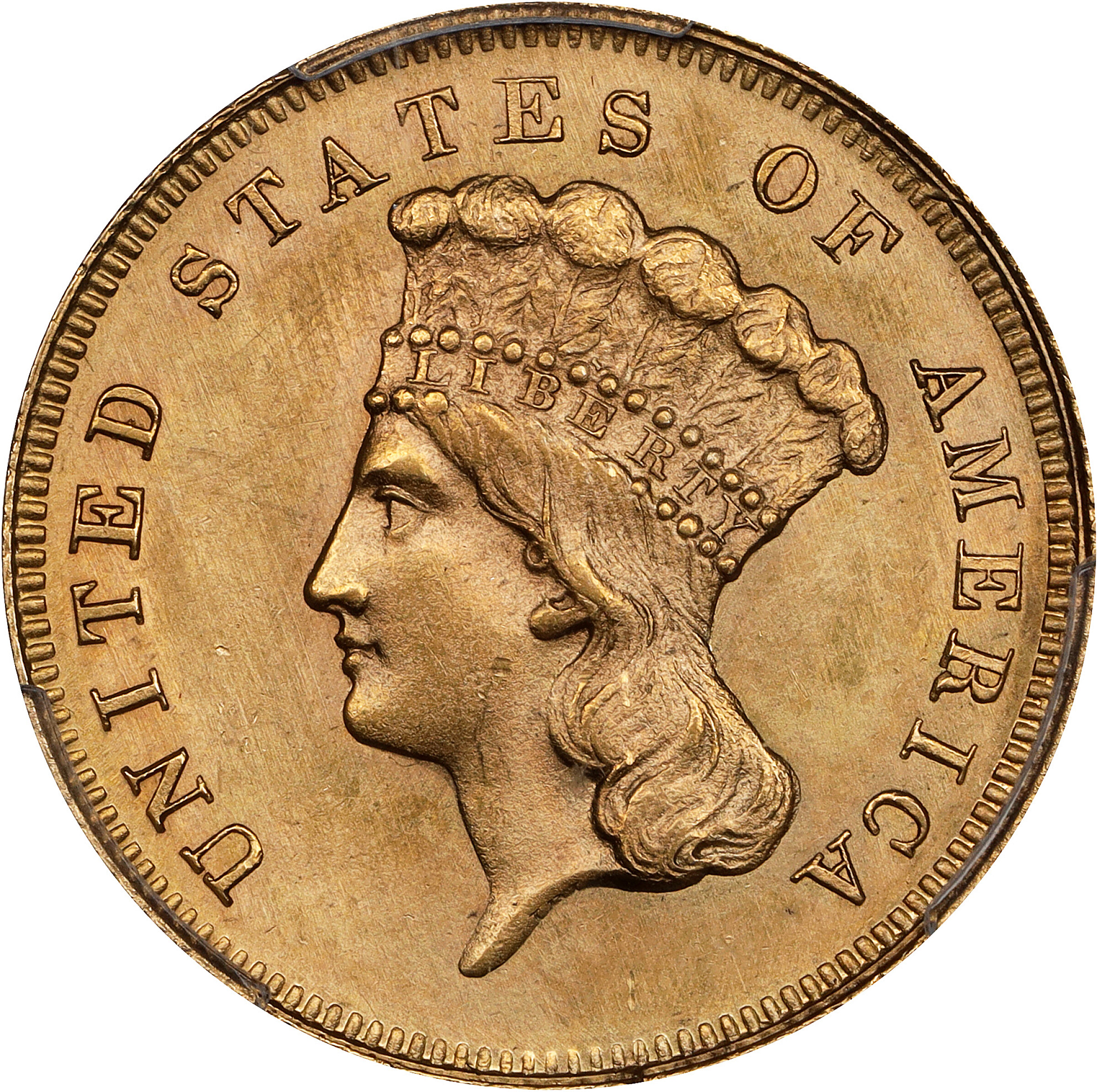 1863 Three-Dollar Gold Piece. Unc Details--Cleaned (PCGS).