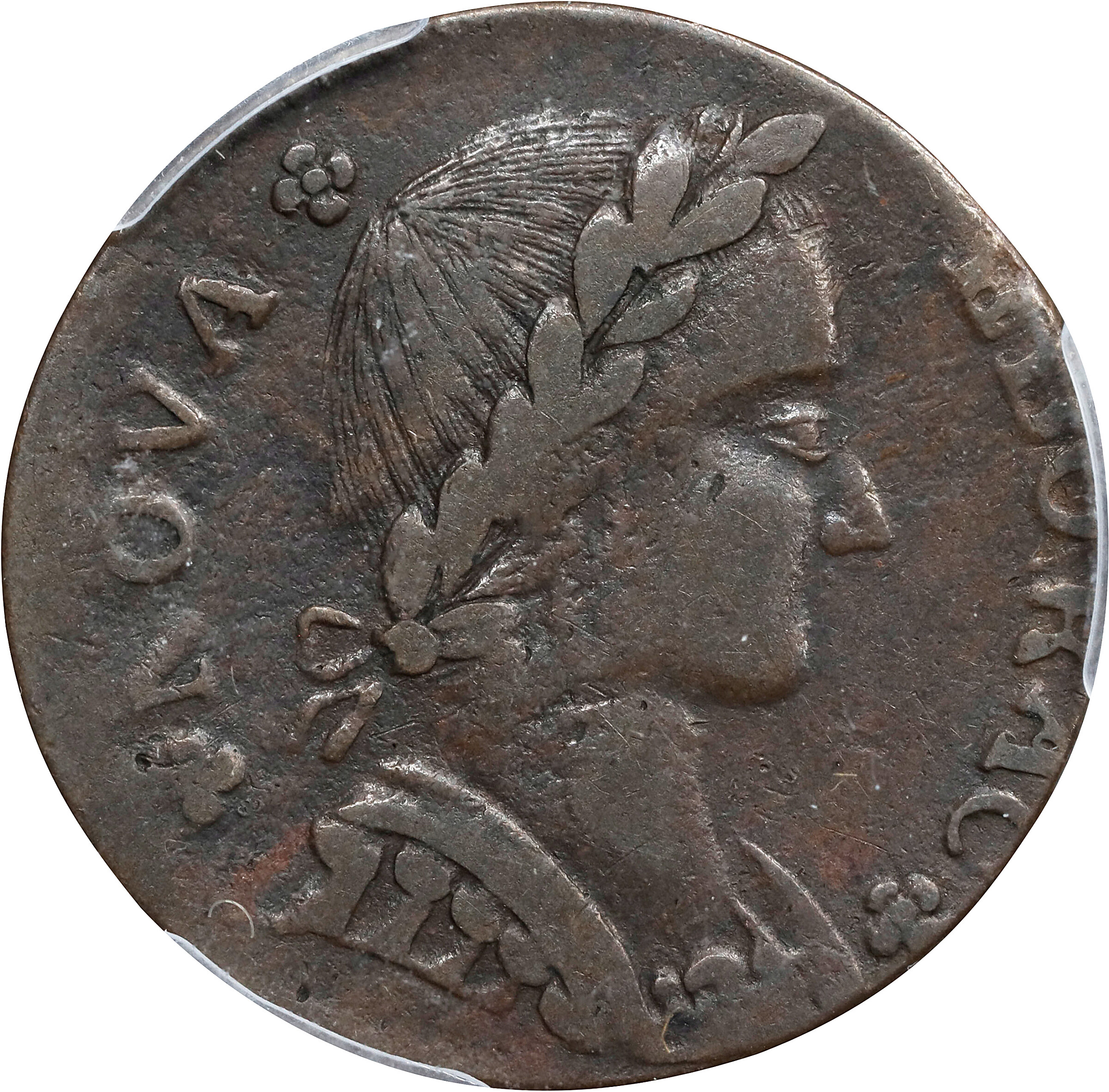 1787 Nova Eborac Copper. W-5760. Rarity-3. Medium Bust, Seated Figure Right. VF-20 (PCGS). CAC.
