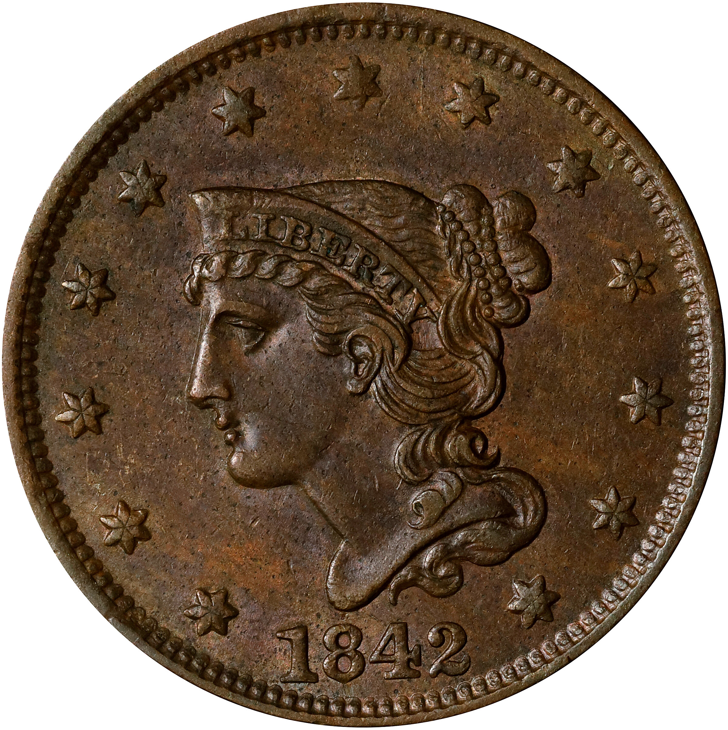1842 1c Large Date, N-5 MS BN