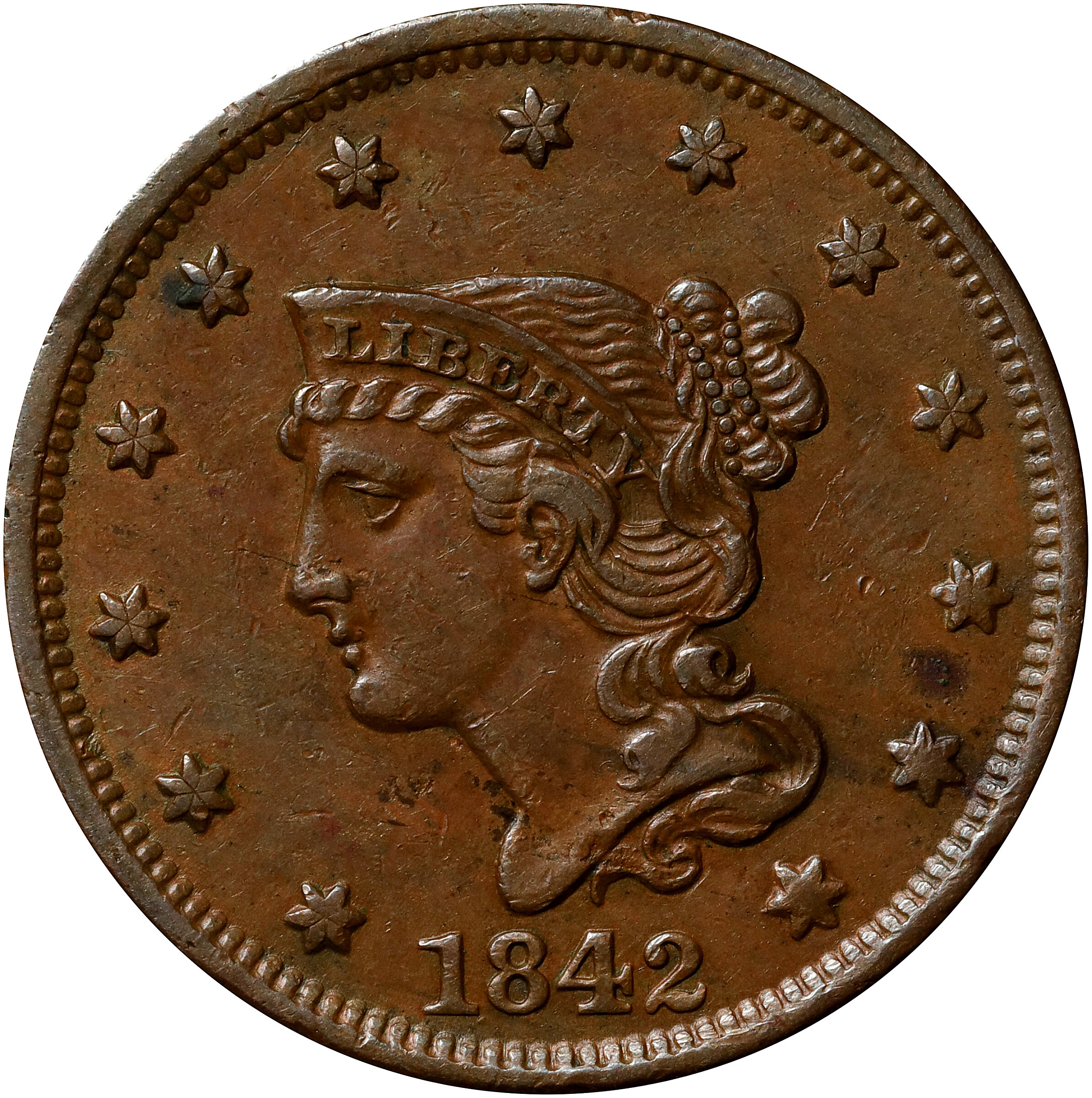 1842 1c Large Date, N-6 MS BN