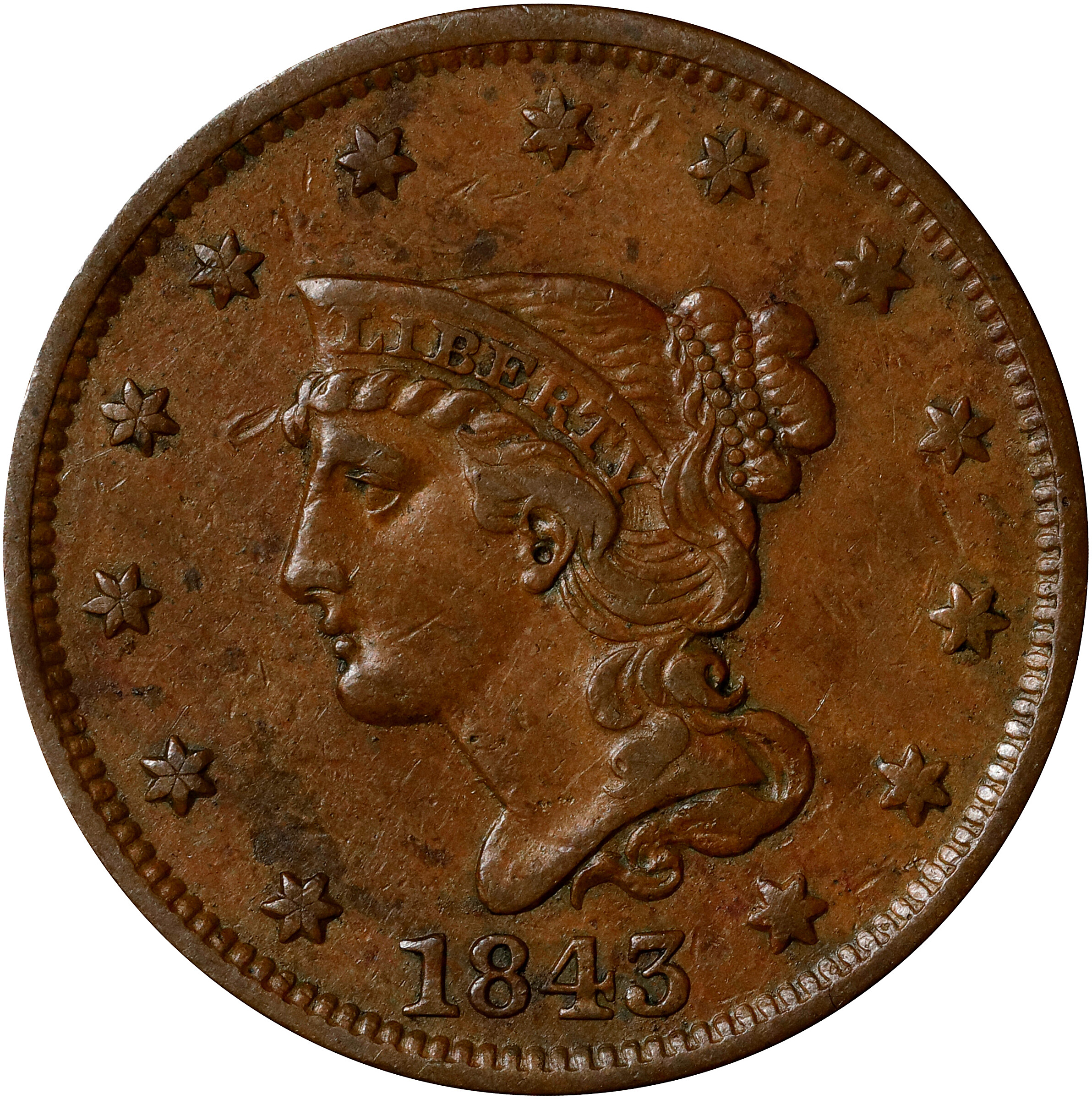 1843 1c Petite Head, Sm. Letters, N-12 MS BN