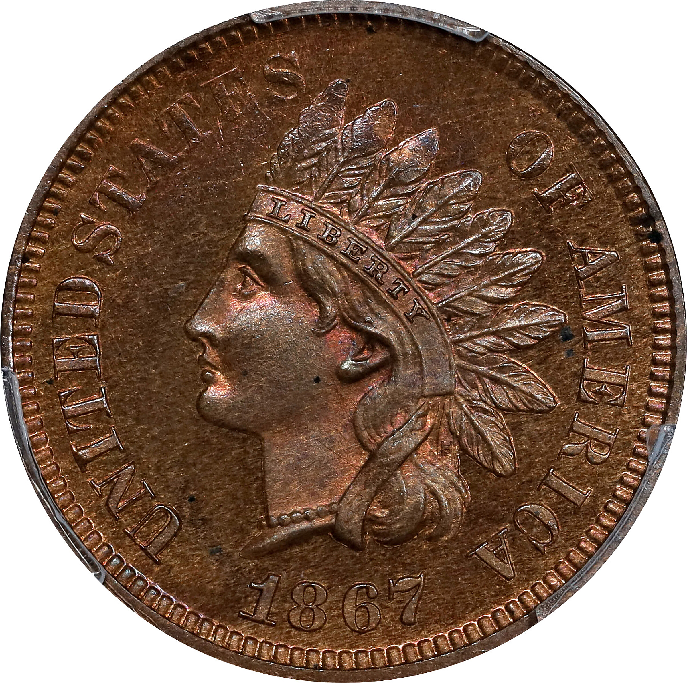 1867 Indian Cent. Proof-64 RB (PCGS).