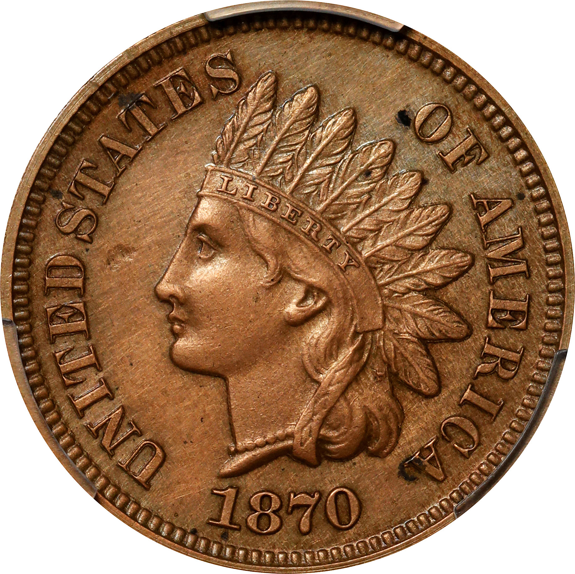 1870 Indian Cent. Proof. Unc Details--Spot Removed (PCGS).