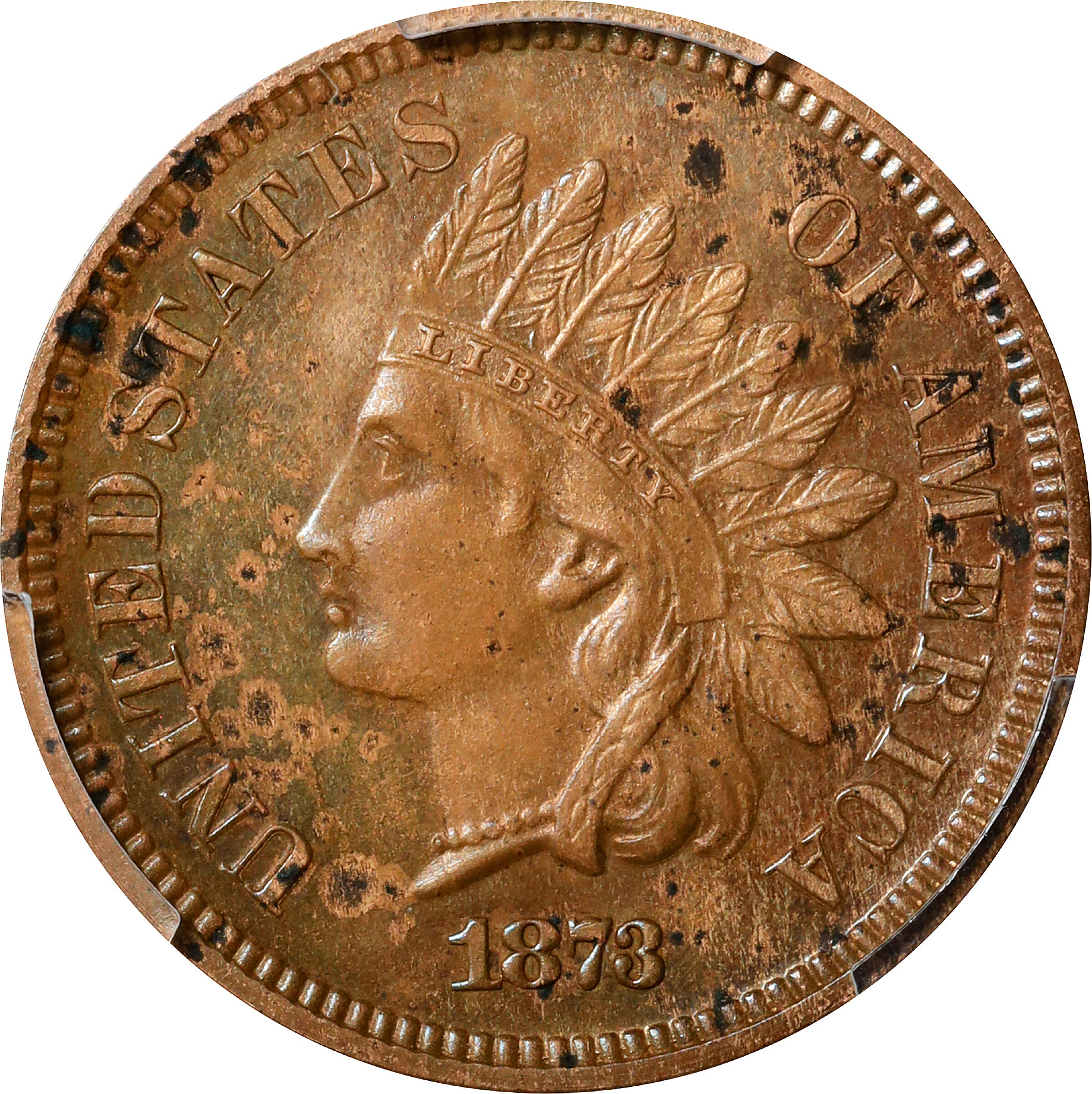 1873 Indian Cent. Close 3. Proof. Unc Details--Environmental Damage (PCGS).