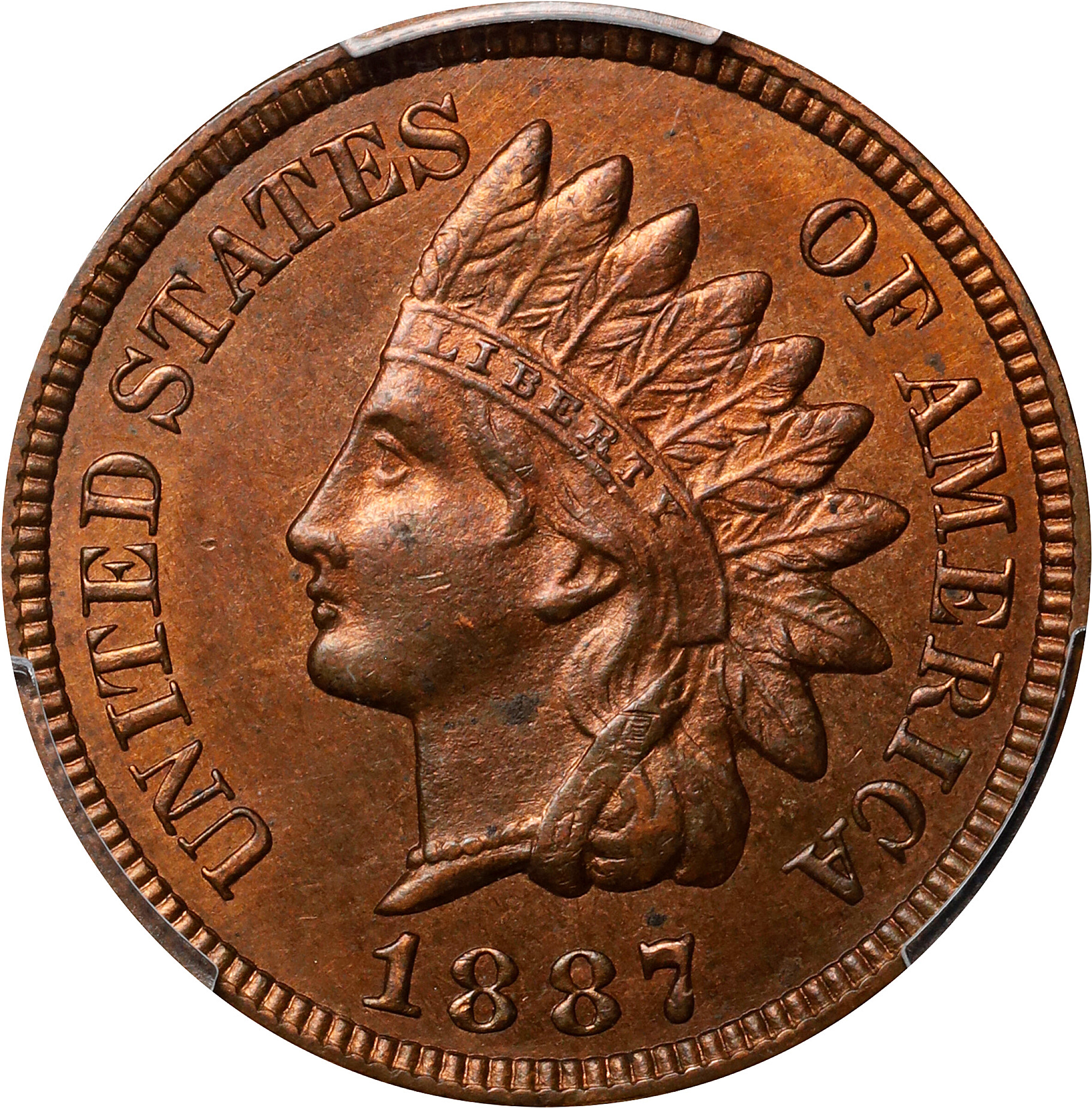 1887 Indian Cent. Proof-63 RB (PCGS).