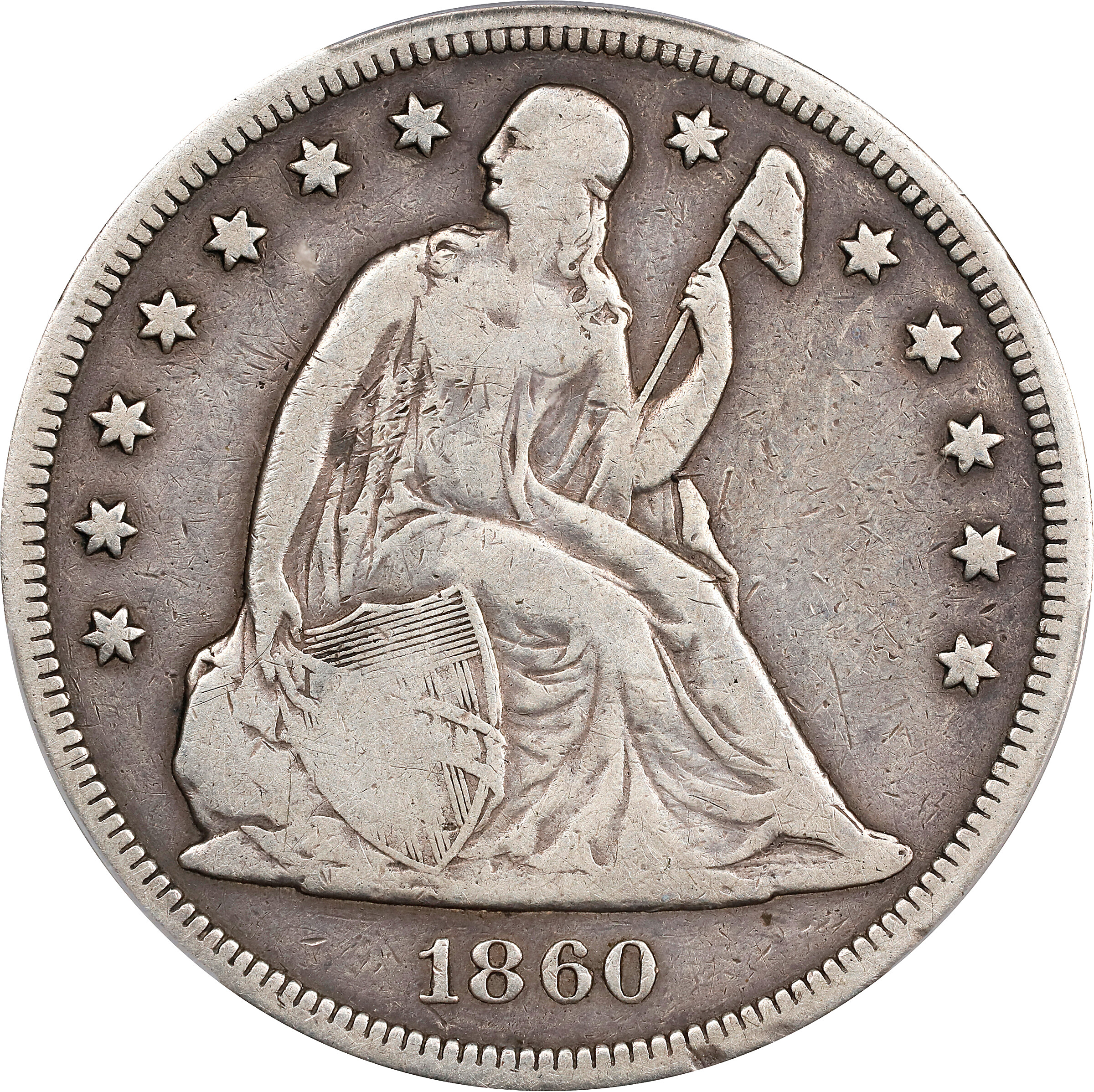 1860 Liberty Seated Silver Dollar. Fine Details--Cleaned (PCGS).
