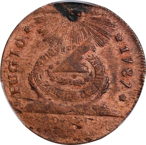 image for: 1787 Fugio Cent. Pointed Rays. Newman 8-B, W-6740. Rarity-2. UNITED STATES, 4 Cinquefoils. AU Details--Cleaned (PCGS).