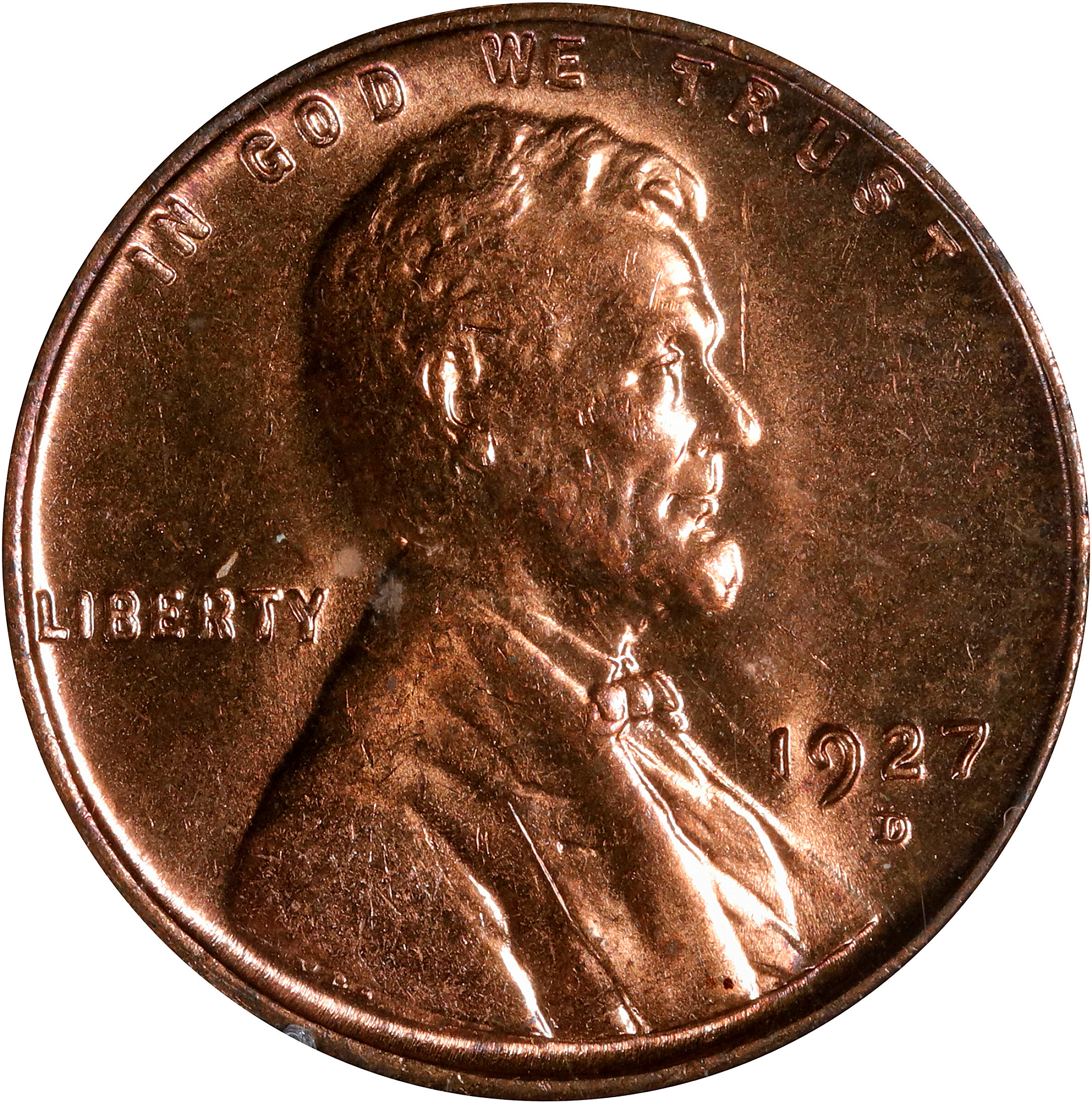 1927-D Lincoln Cent. MS-64 RD (PCGS). OGH Generation 1.2 Rattler.