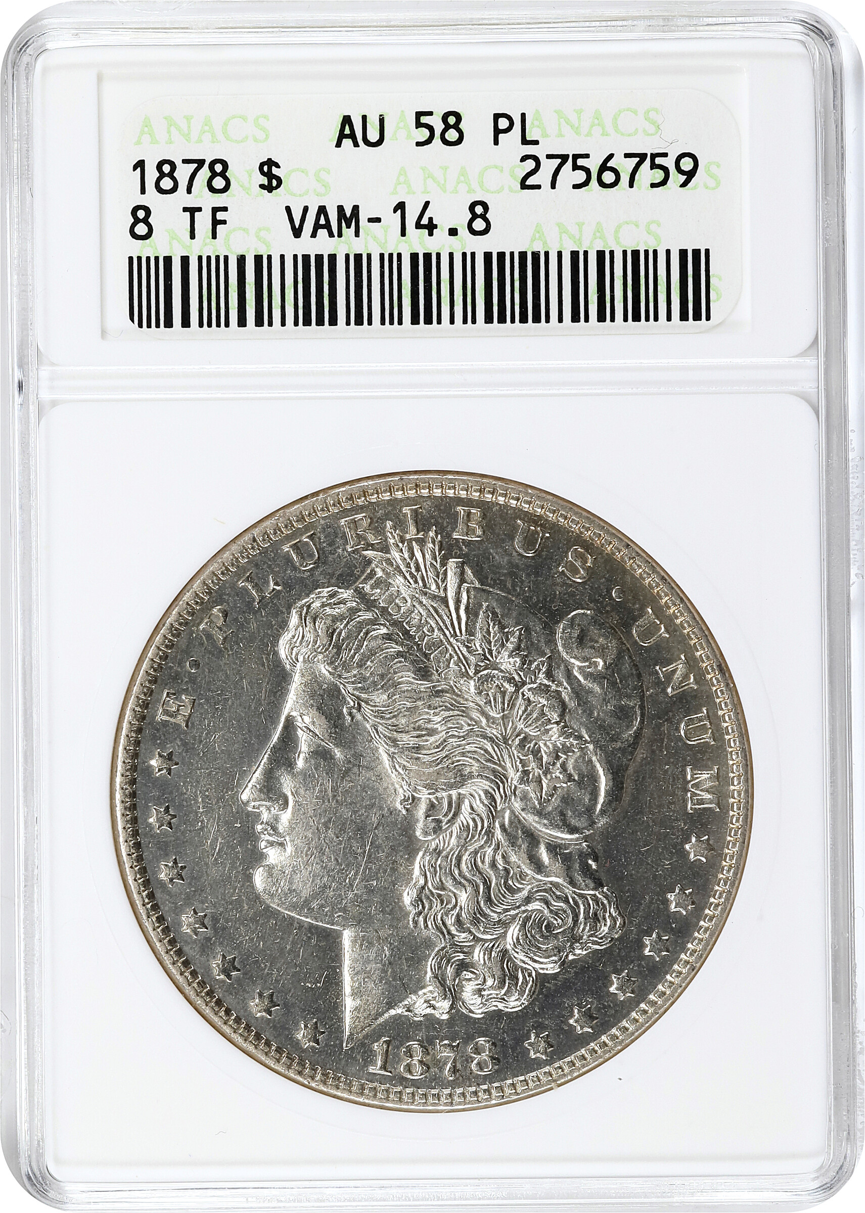 1878 8TF $1  MS PL AU58 PL thumbnail 3