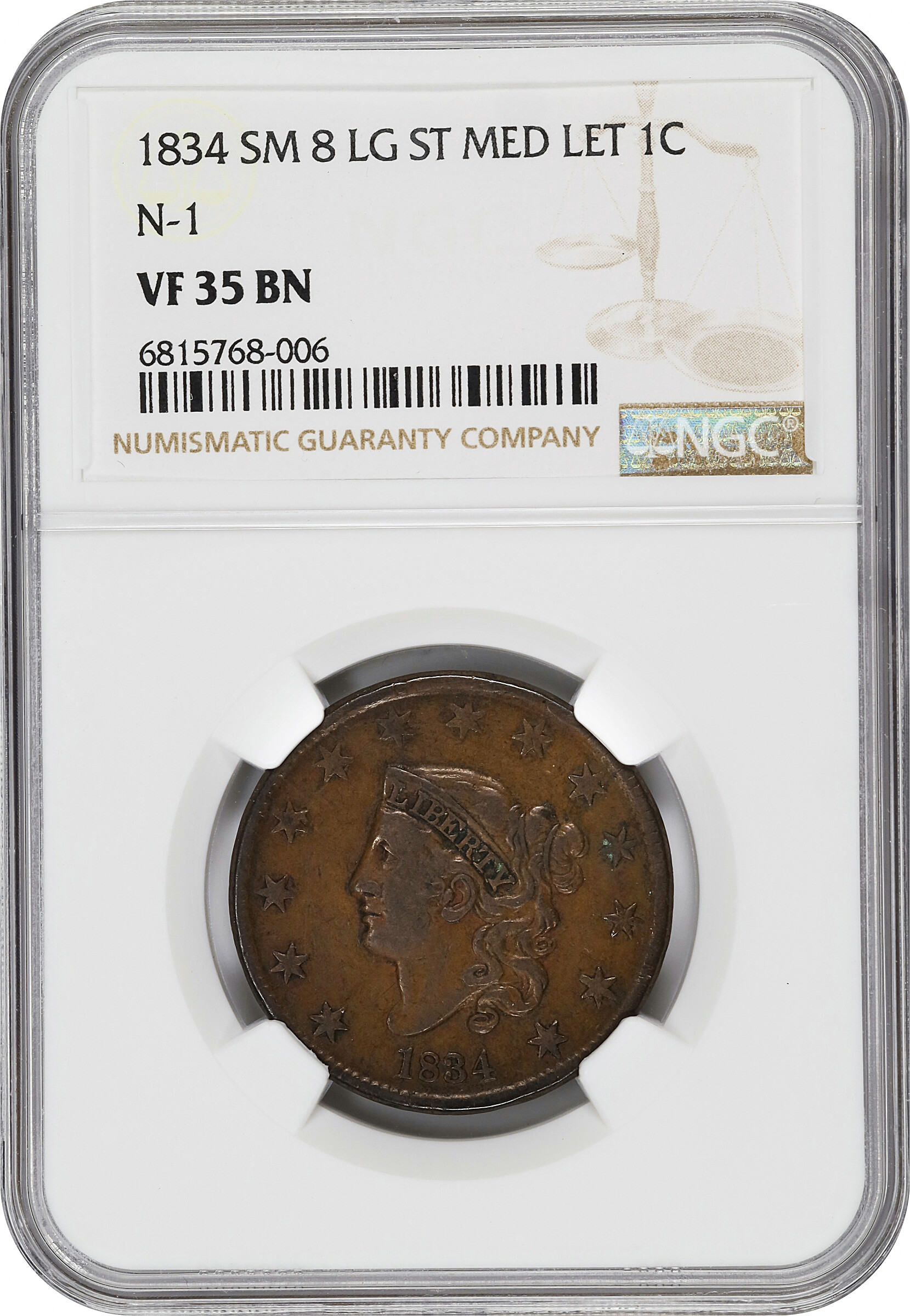 1834 1c Small 8, Large Stars, Medium Letters MS BN VG8 BN thumbnail 18