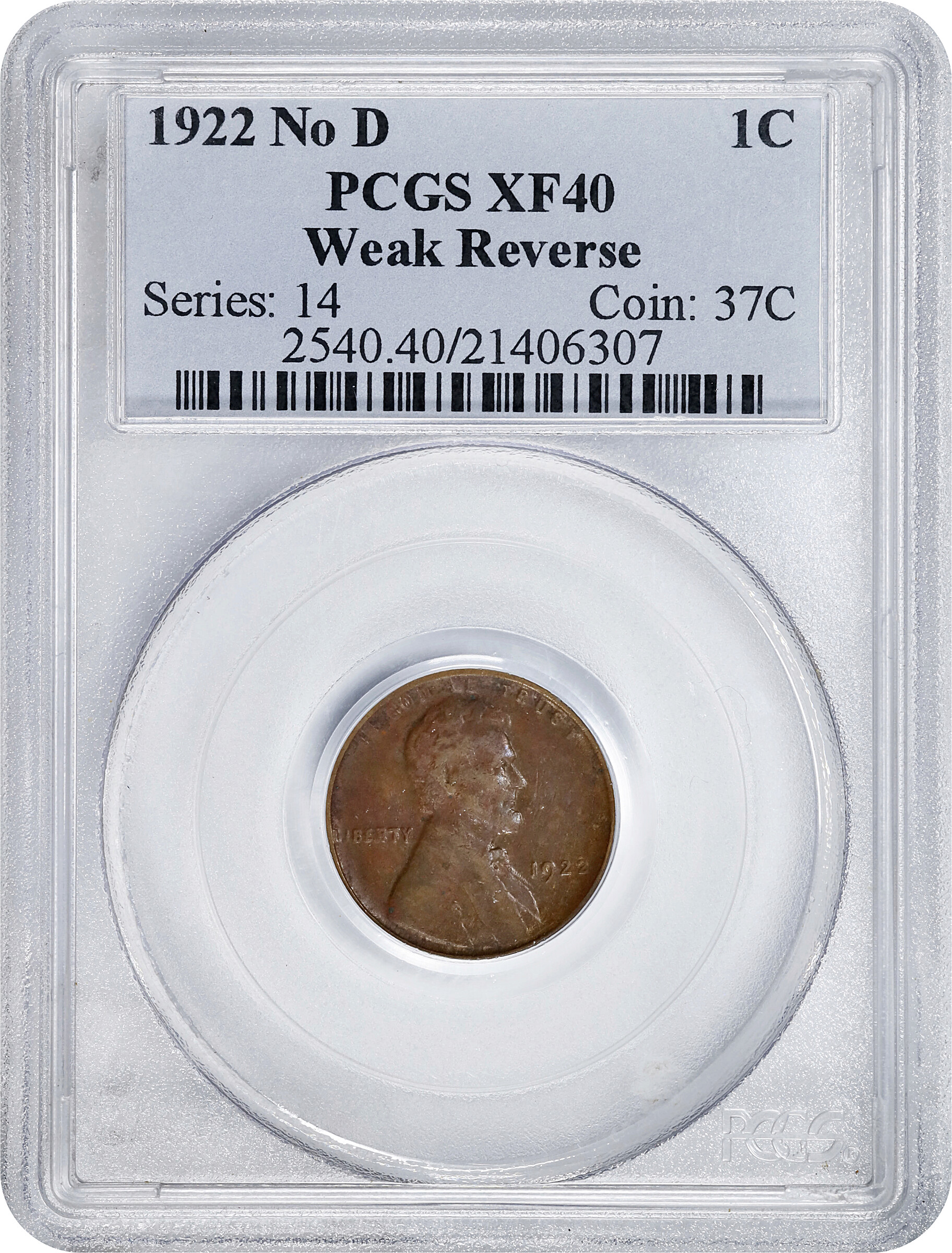 1922 no D 1c Weak Reverse, Die Pair 1 MS BN XF40 BN CAC thumbnail 3