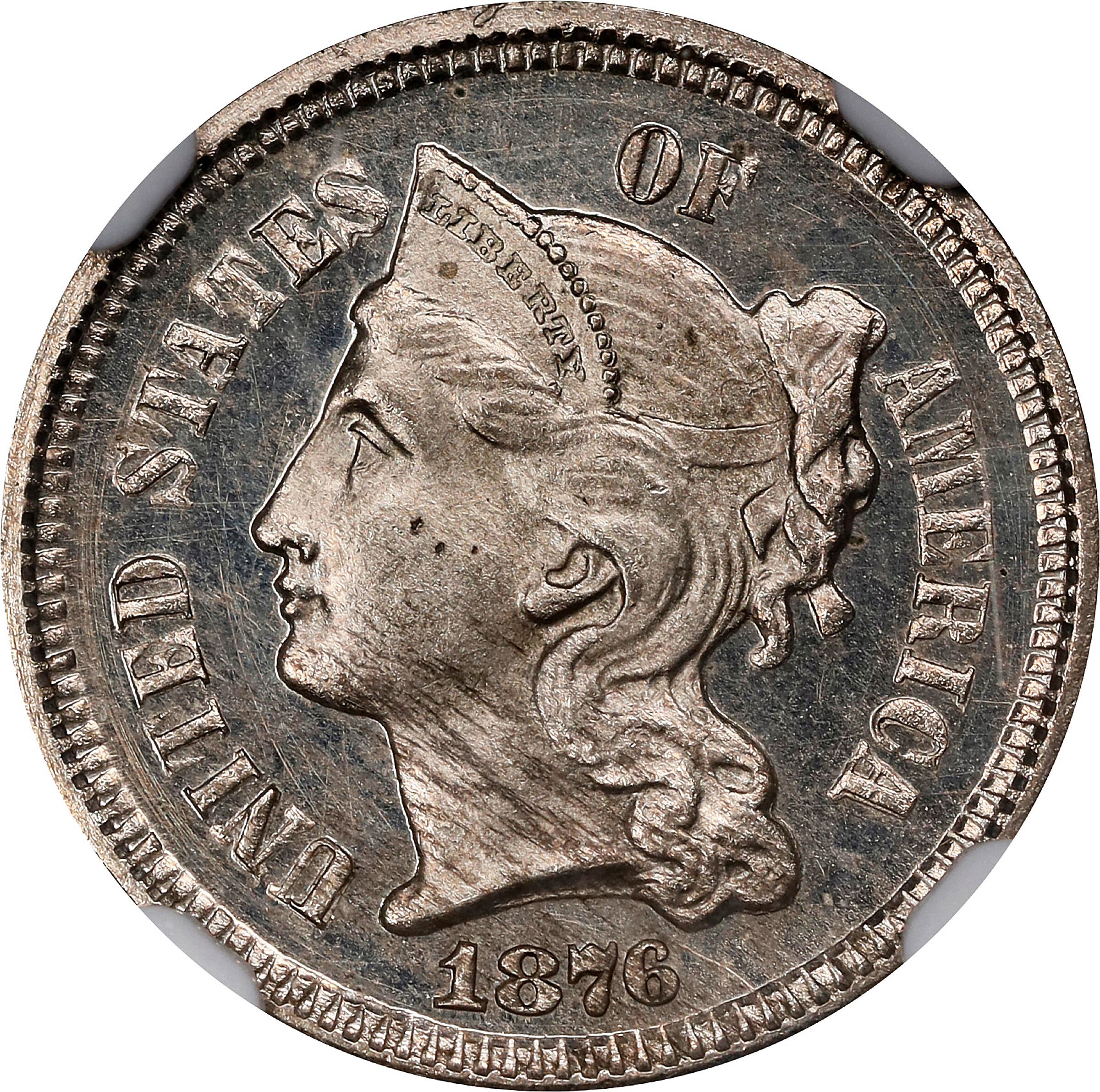 1876 Nickel Three-Cent Piece. Proof-62 Cameo (NGC).