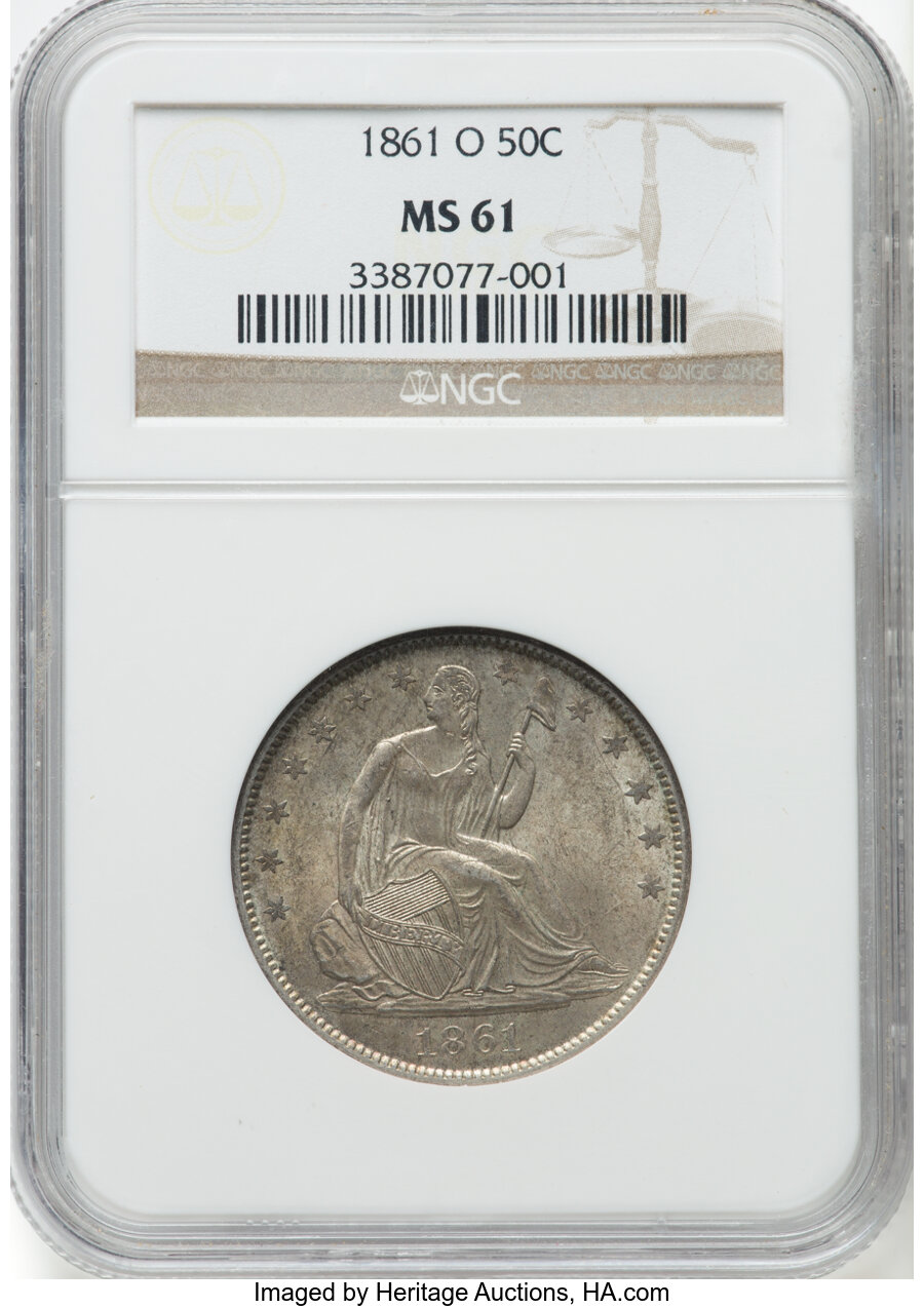 1861-O 50c CSA Obverse, Bisected Date, FS-402, W-13 MS