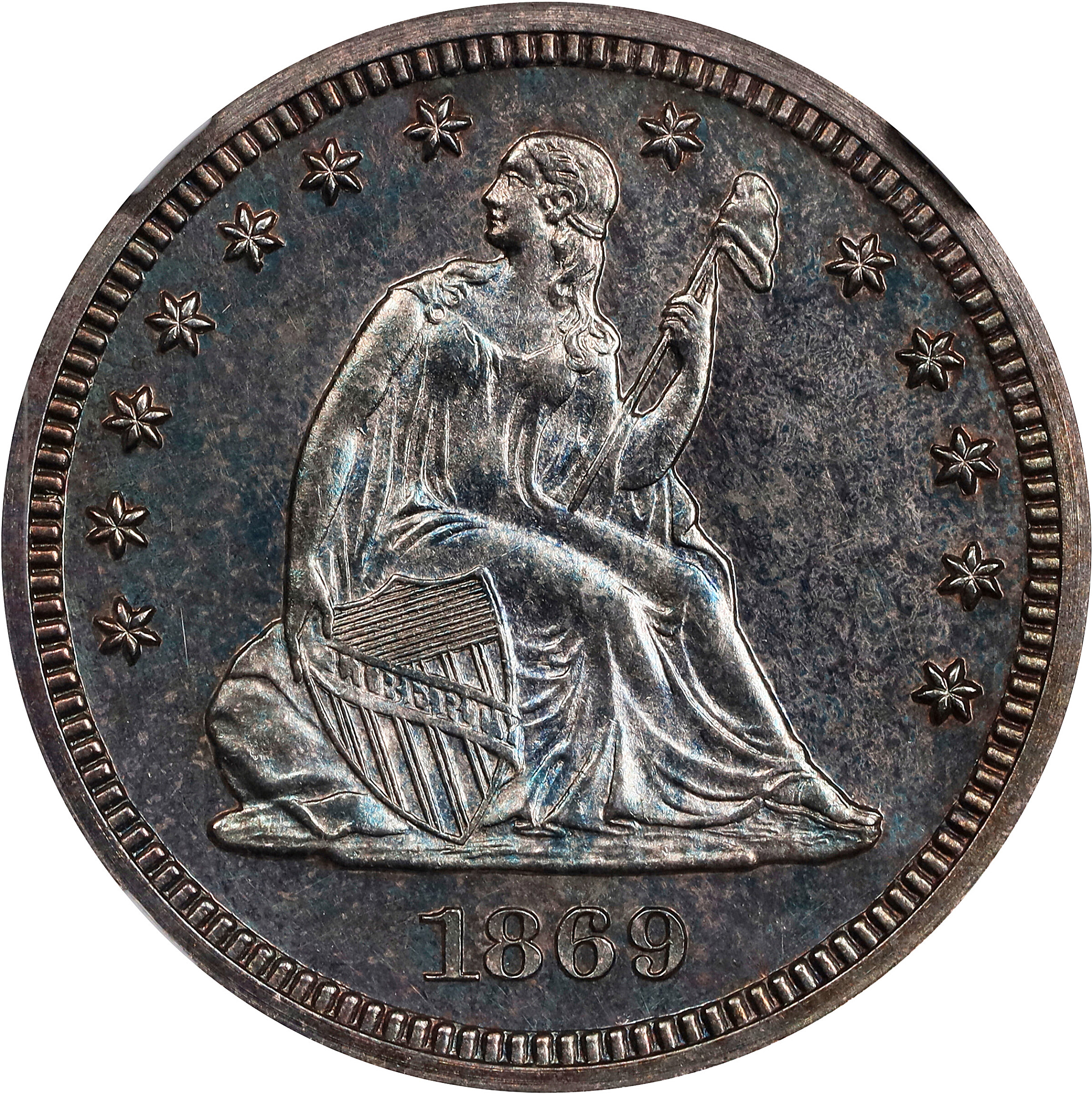 1869 Liberty Seated Quarter. Proof Details--Artificial Toning (NGC).