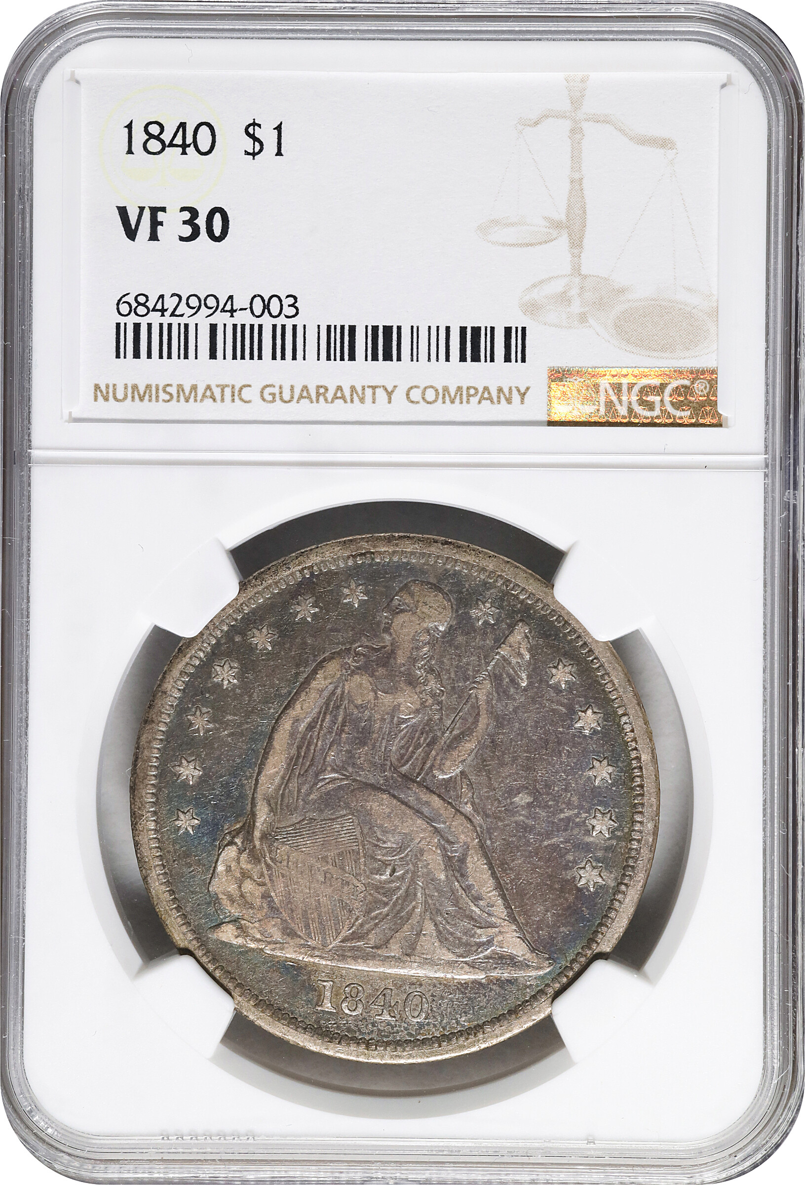 1840 $1 VF30 CAC thumbnail 3