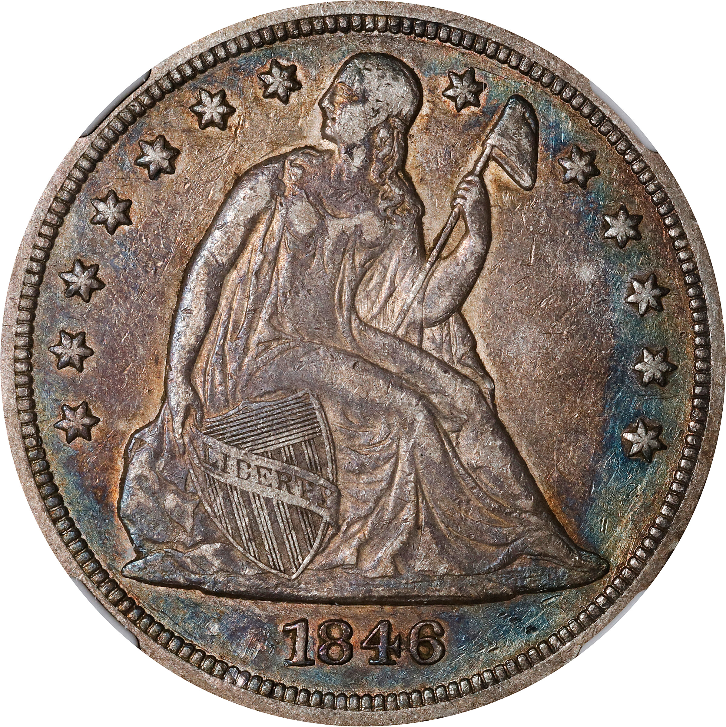 1846 Liberty Seated Silver Dollar. OC-1. Rarity-1. Repunched 1. VF-35 (NGC).