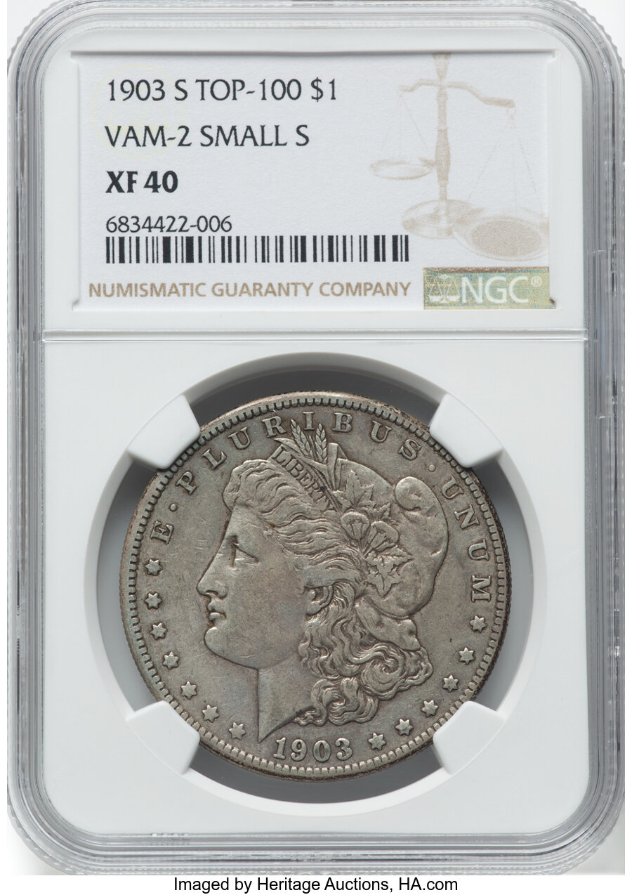 1903-S $1 Micro S, VAM-2, Top 100, XF40 NGC. NGC Census: (10/46). PCGS Population: (18/22). CDN: $1,100 Whsle. Bid for NGC/...